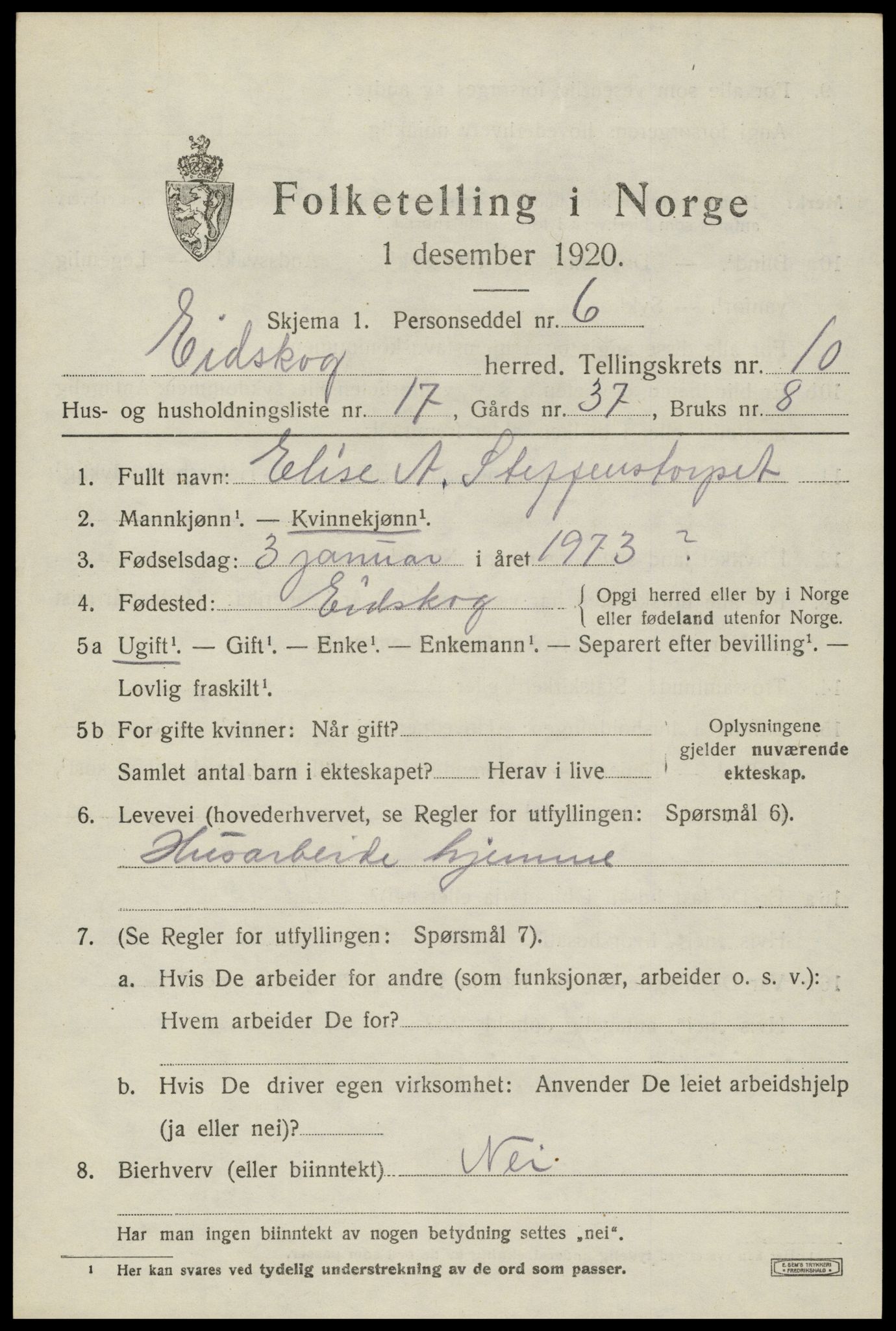 SAH, 1920 census for Eidskog, 1920, p. 11325