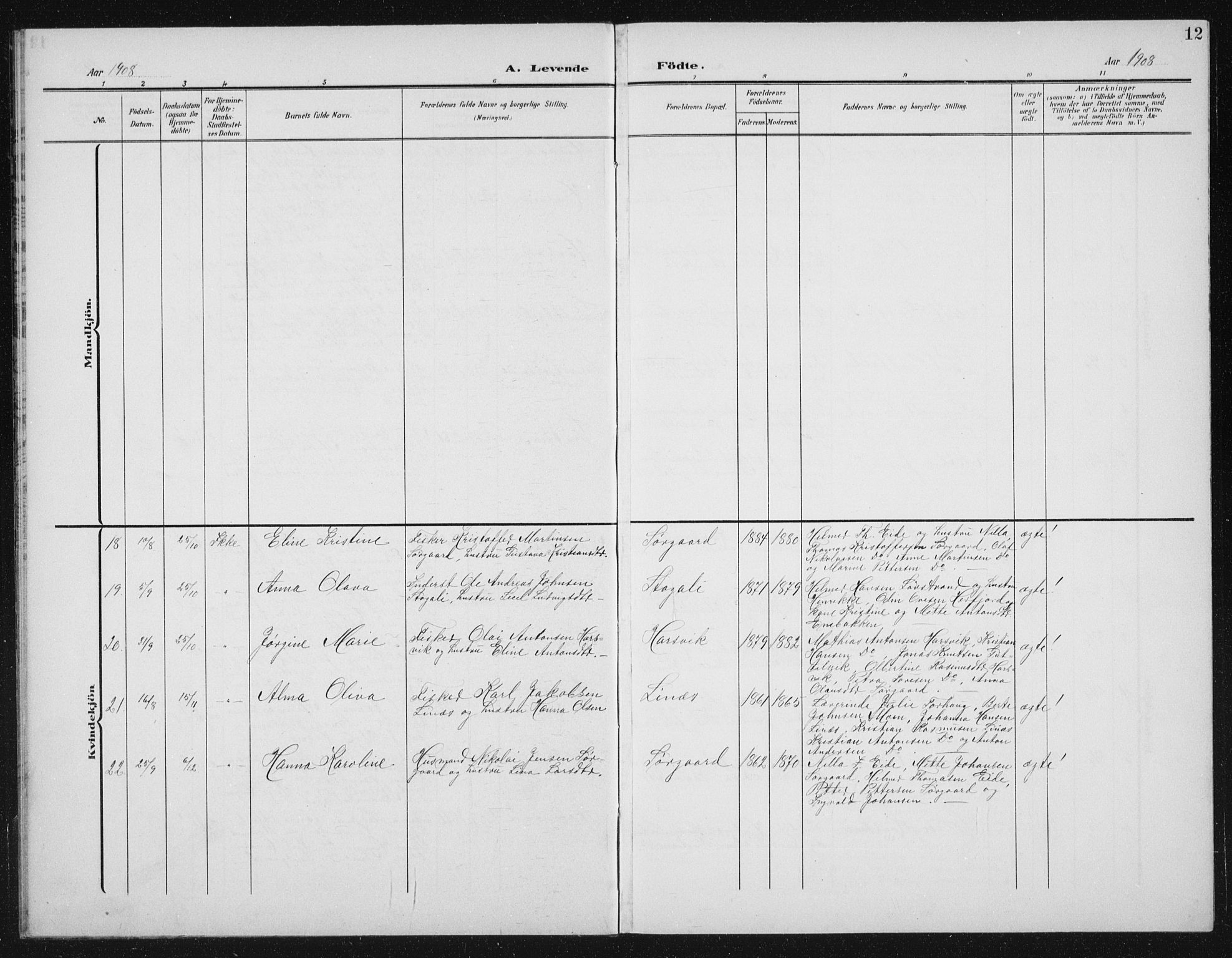 Ministerialprotokoller, klokkerbøker og fødselsregistre - Sør-Trøndelag, SAT/A-1456/656/L0699: Parish register (copy) no. 656C05, 1905-1920, p. 12