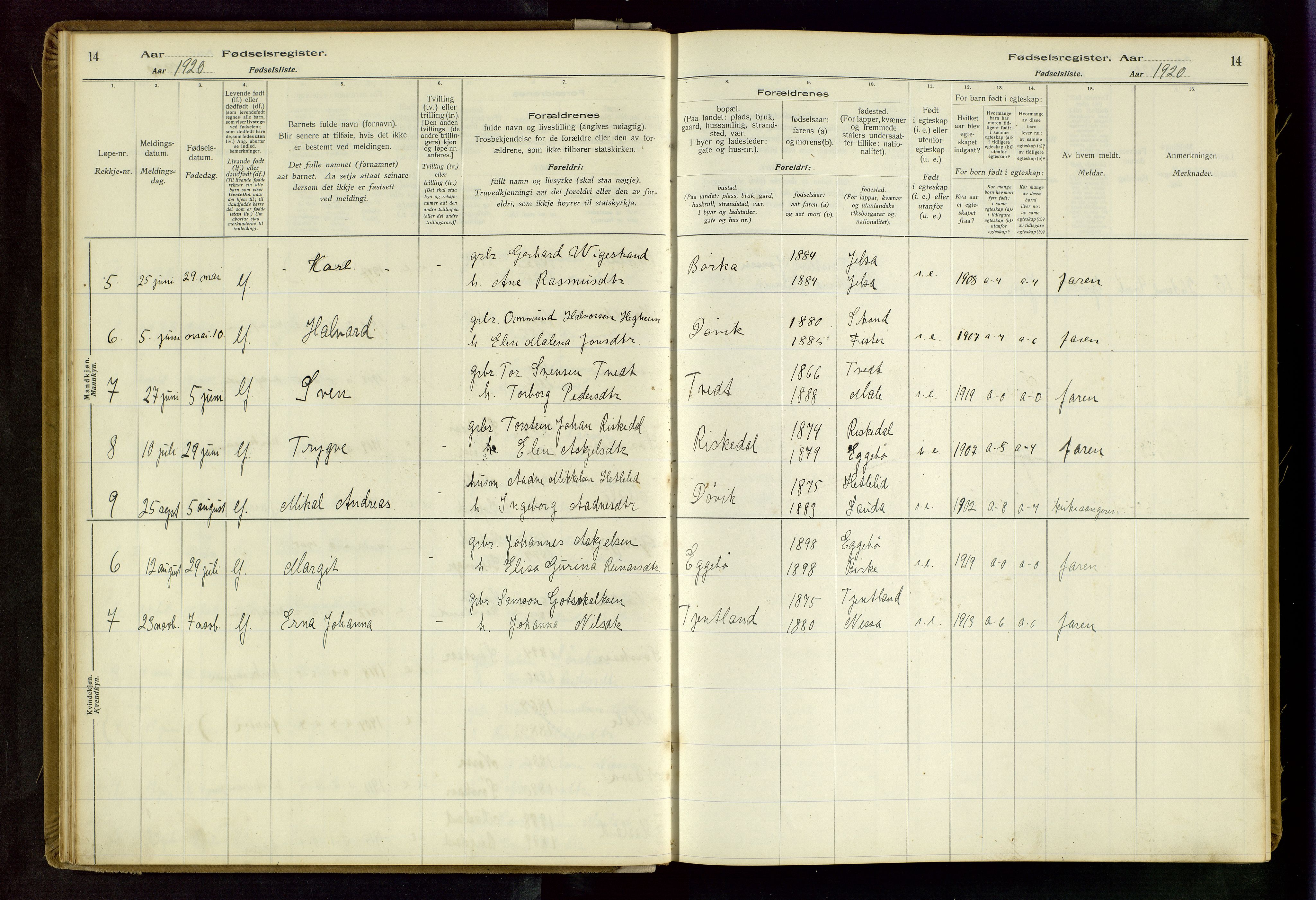 Hjelmeland sokneprestkontor, SAST/A-101843/02/B/L0004: Birth register no. 4, 1997-1997, p. 14