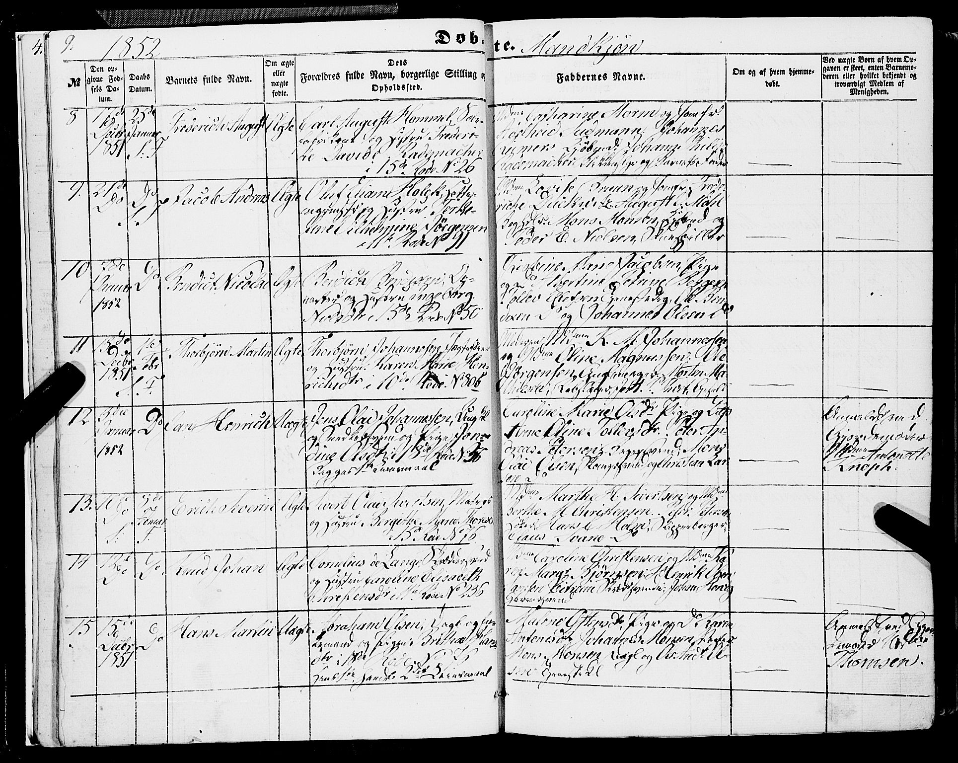Domkirken sokneprestembete, SAB/A-74801/H/Haa/L0020: Parish register (official) no. B 3, 1851-1859, p. 9