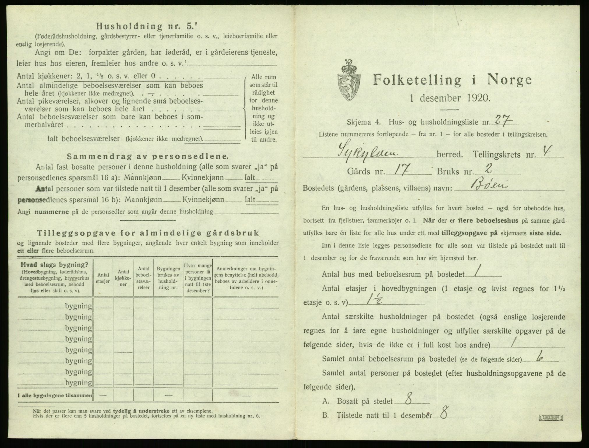 SAT, 1920 census for Sykkylven, 1920, p. 405