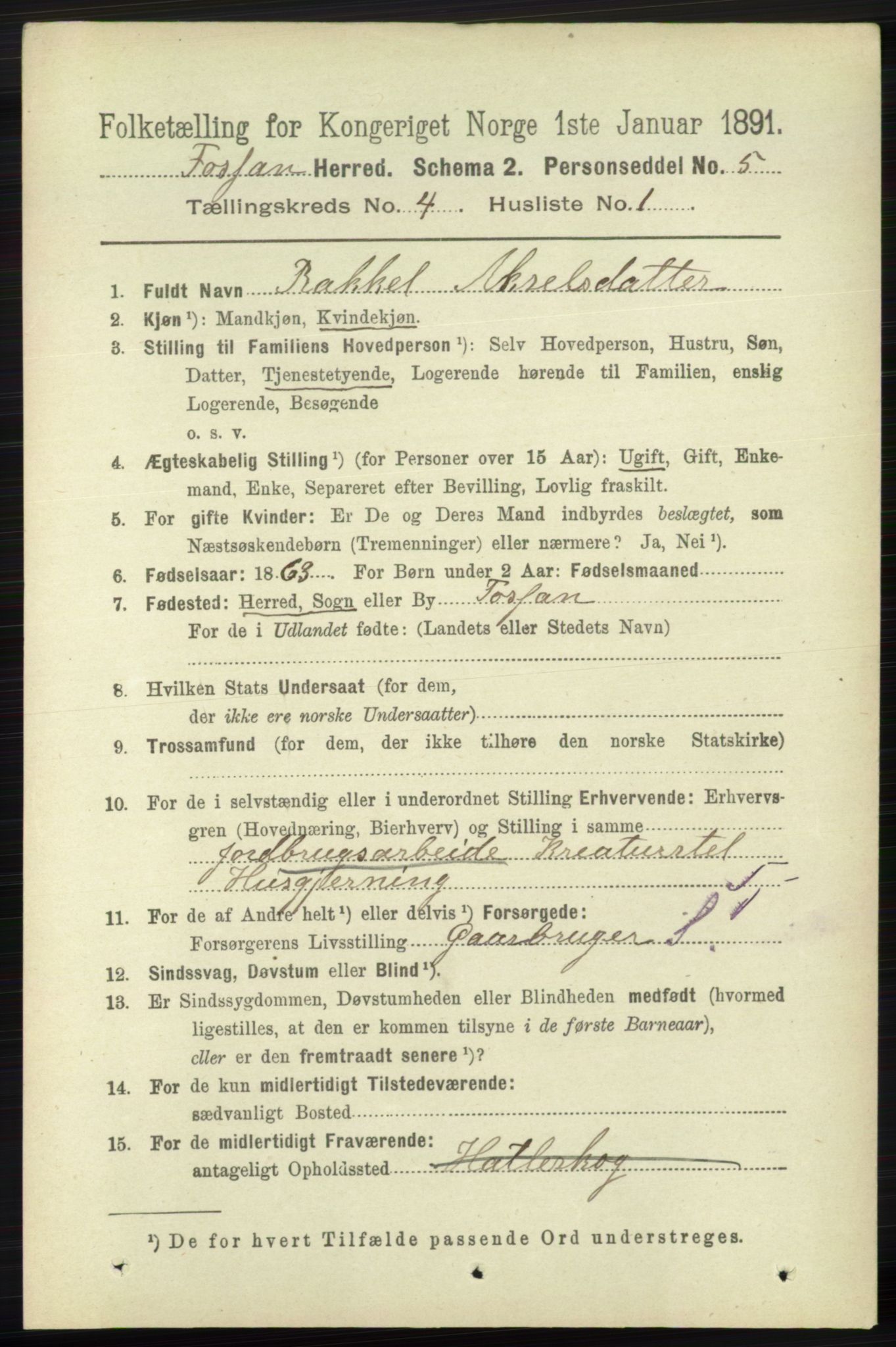 RA, 1891 census for 1129 Forsand, 1891, p. 534