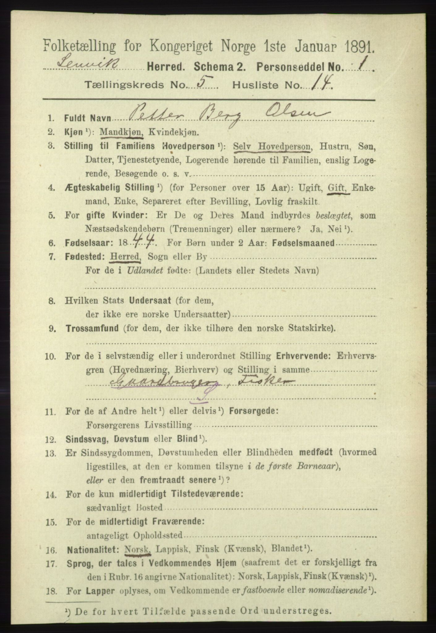 RA, 1891 census for 1931 Lenvik, 1891, p. 2634