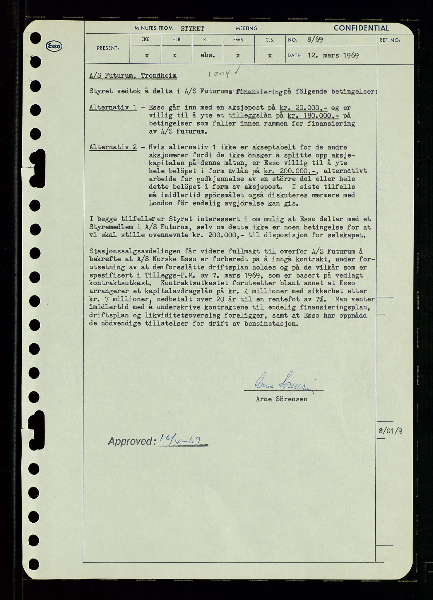 Pa 0982 - Esso Norge A/S, SAST/A-100448/A/Aa/L0003/0001: Den administrerende direksjon Board minutes (styrereferater) og Bedriftforsamlingsprotokoll / Den administrerende direksjon Board minutes (styrereferater), 1969, p. 9