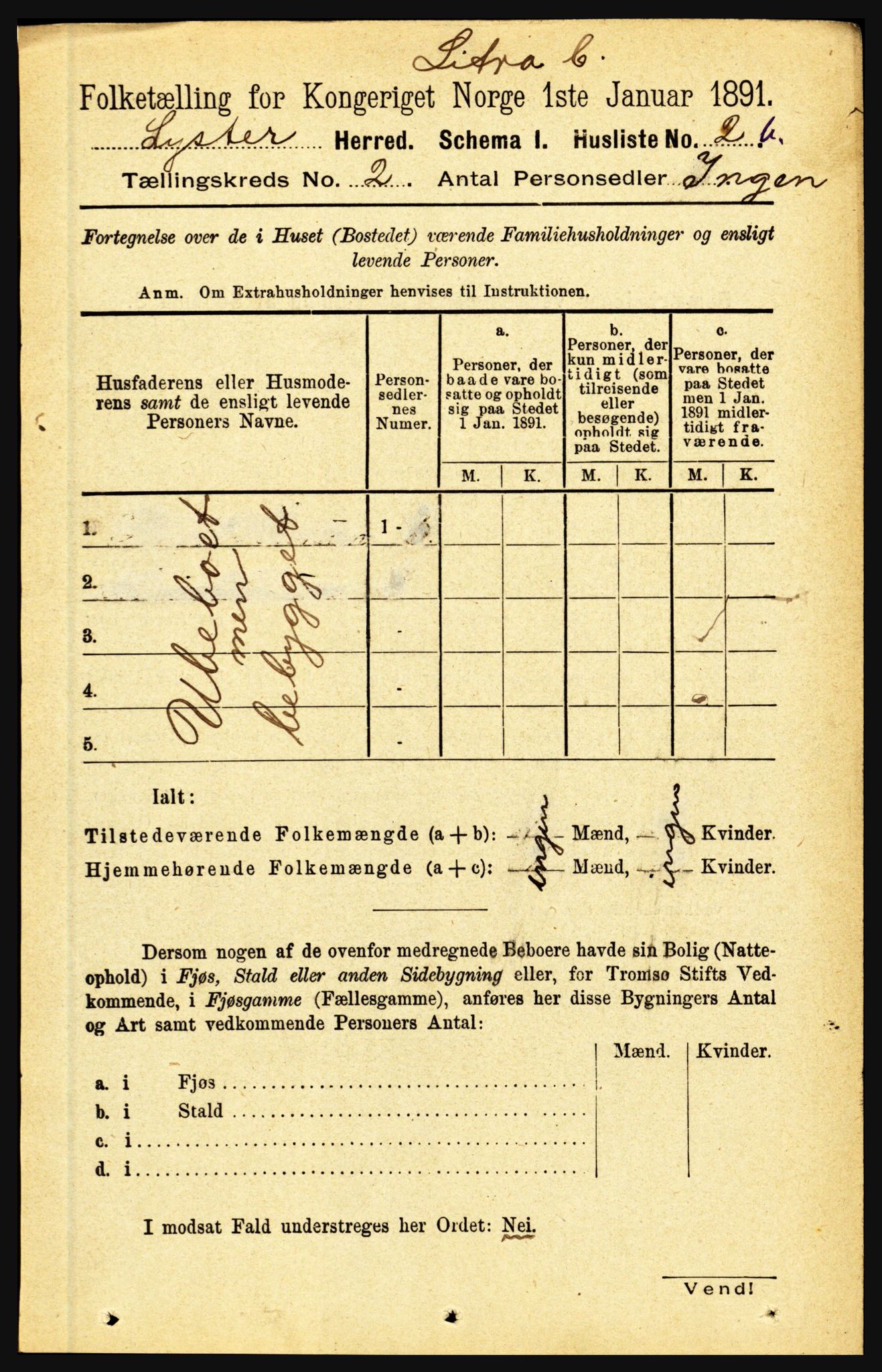 RA, 1891 census for 1426 Luster, 1891, p. 778