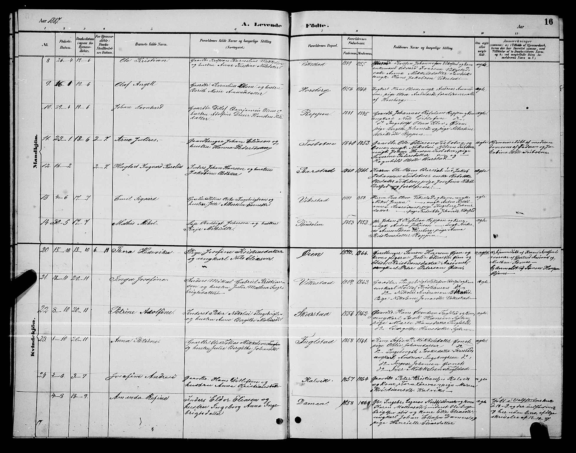 Ministerialprotokoller, klokkerbøker og fødselsregistre - Nordland, AV/SAT-A-1459/810/L0160: Parish register (copy) no. 810C03, 1884-1896, p. 16