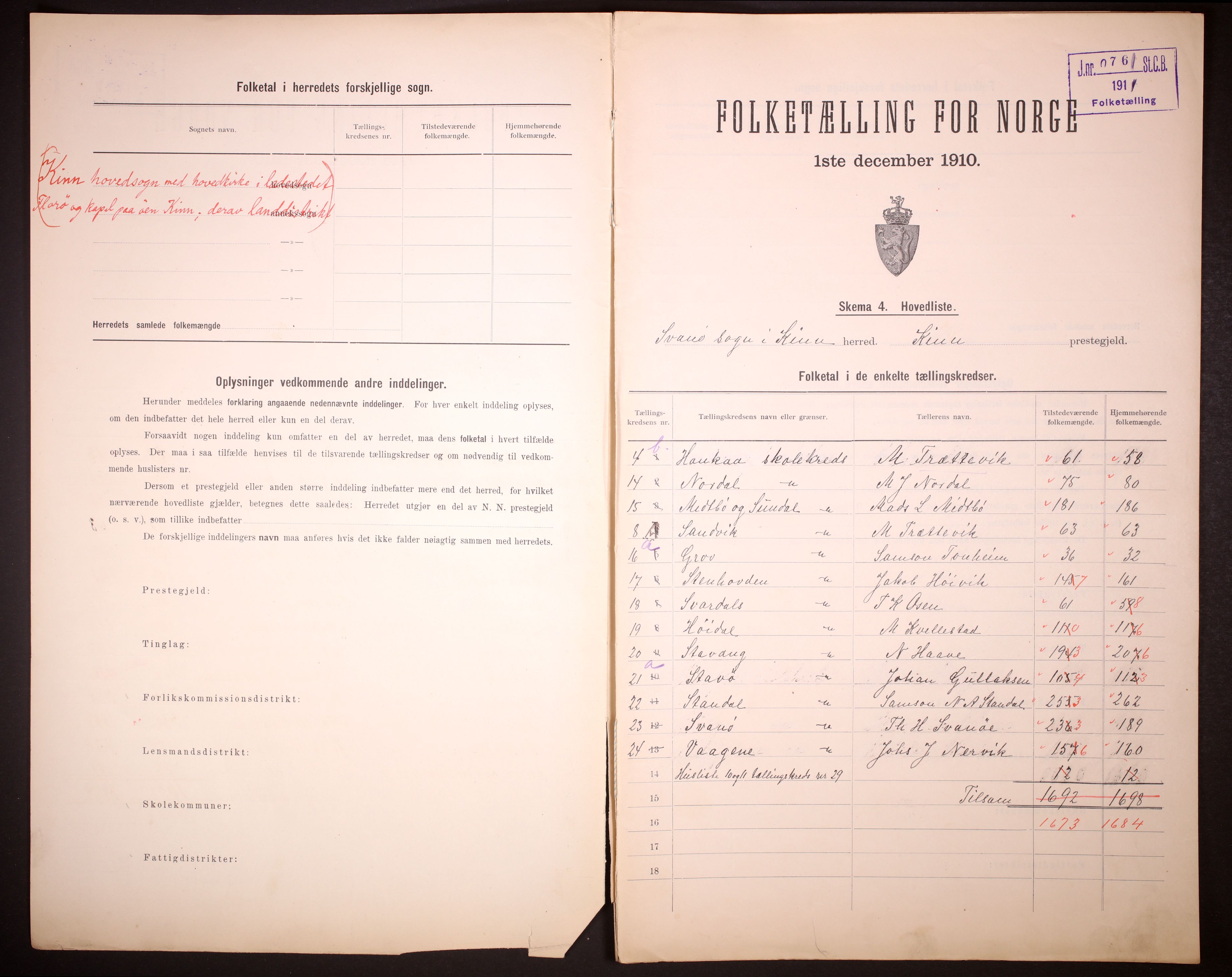 RA, 1910 census for Kinn, 1910, p. 3