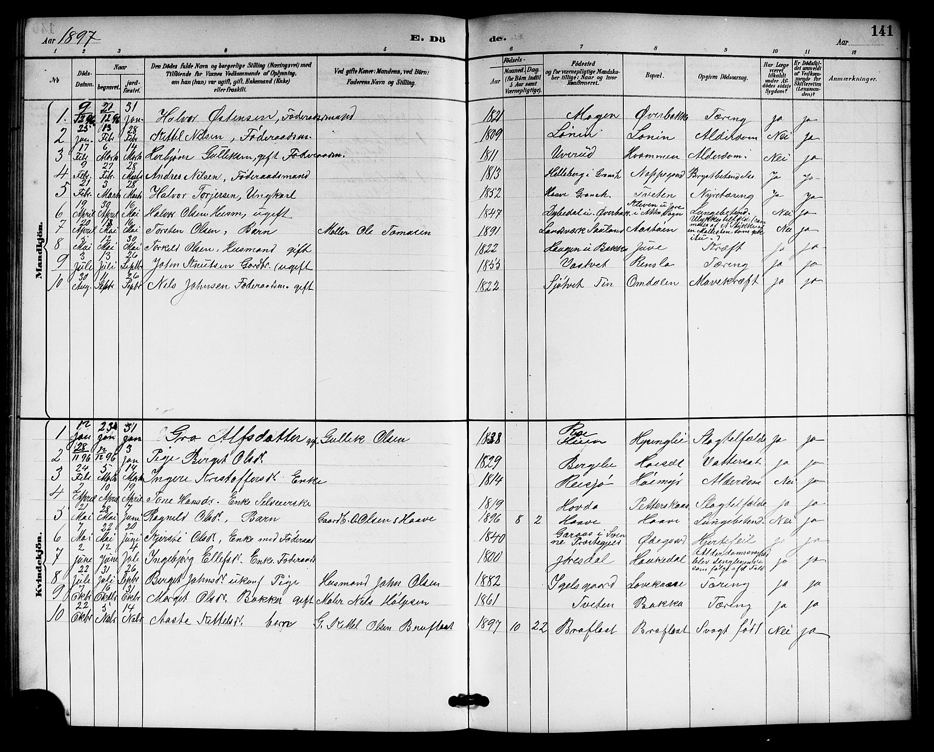 Gransherad kirkebøker, AV/SAKO-A-267/G/Gb/L0003: Parish register (copy) no. II 3, 1887-1921, p. 141