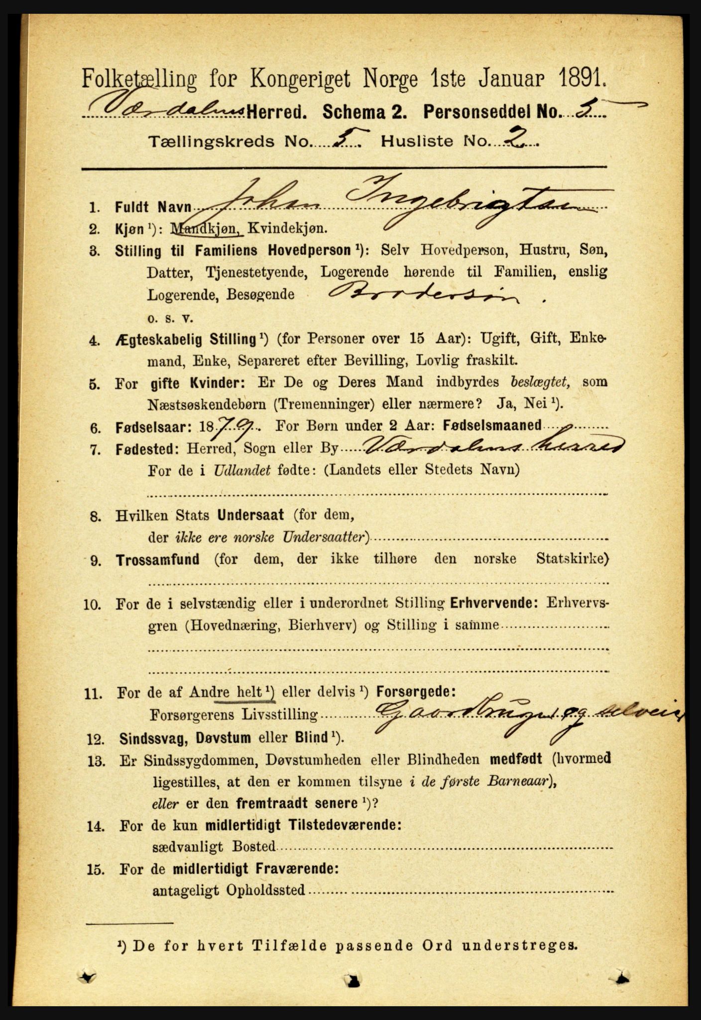 RA, 1891 census for 1721 Verdal, 1891, p. 3002