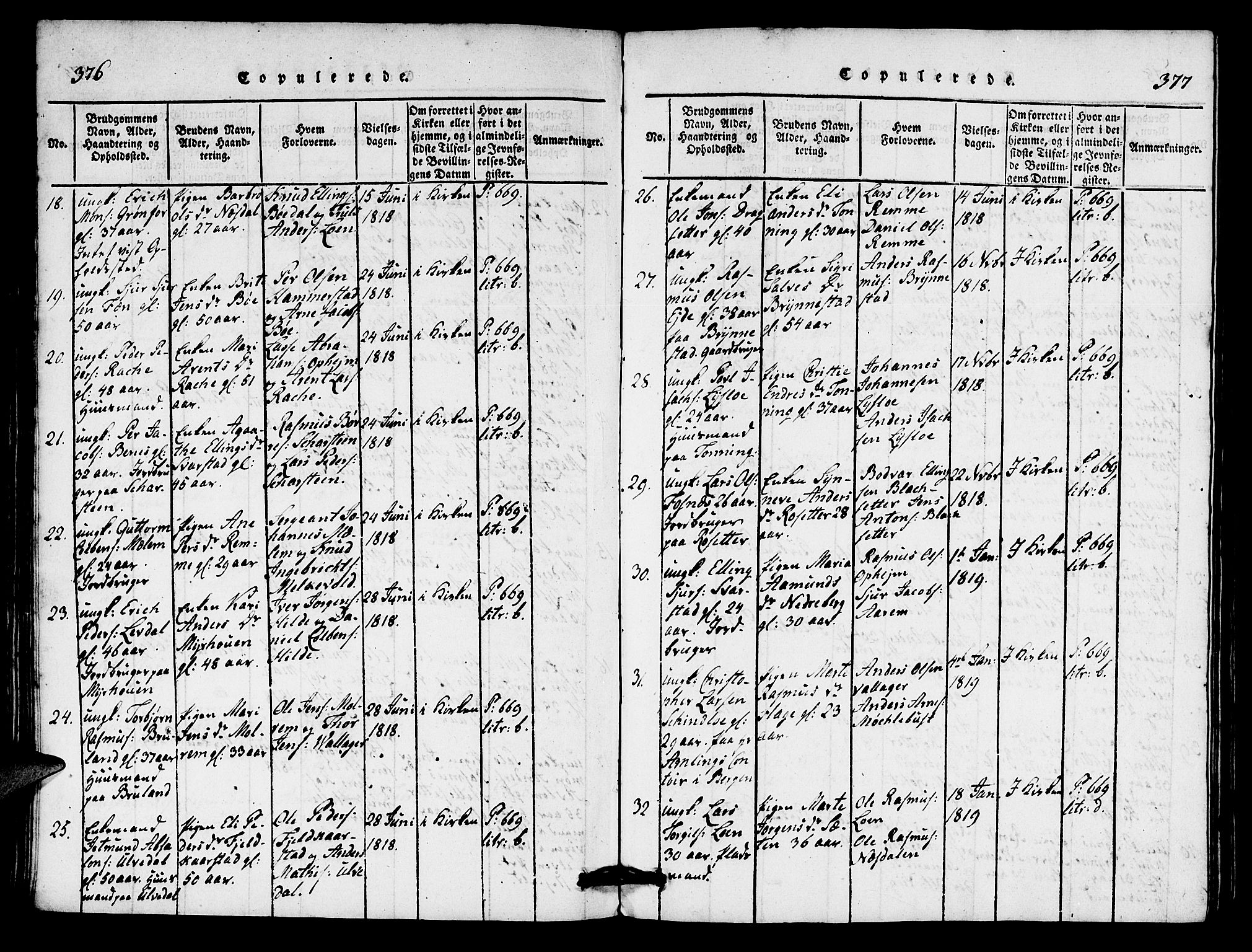 Innvik sokneprestembete, AV/SAB-A-80501: Parish register (copy) no. A 1, 1816-1820, p. 376-377