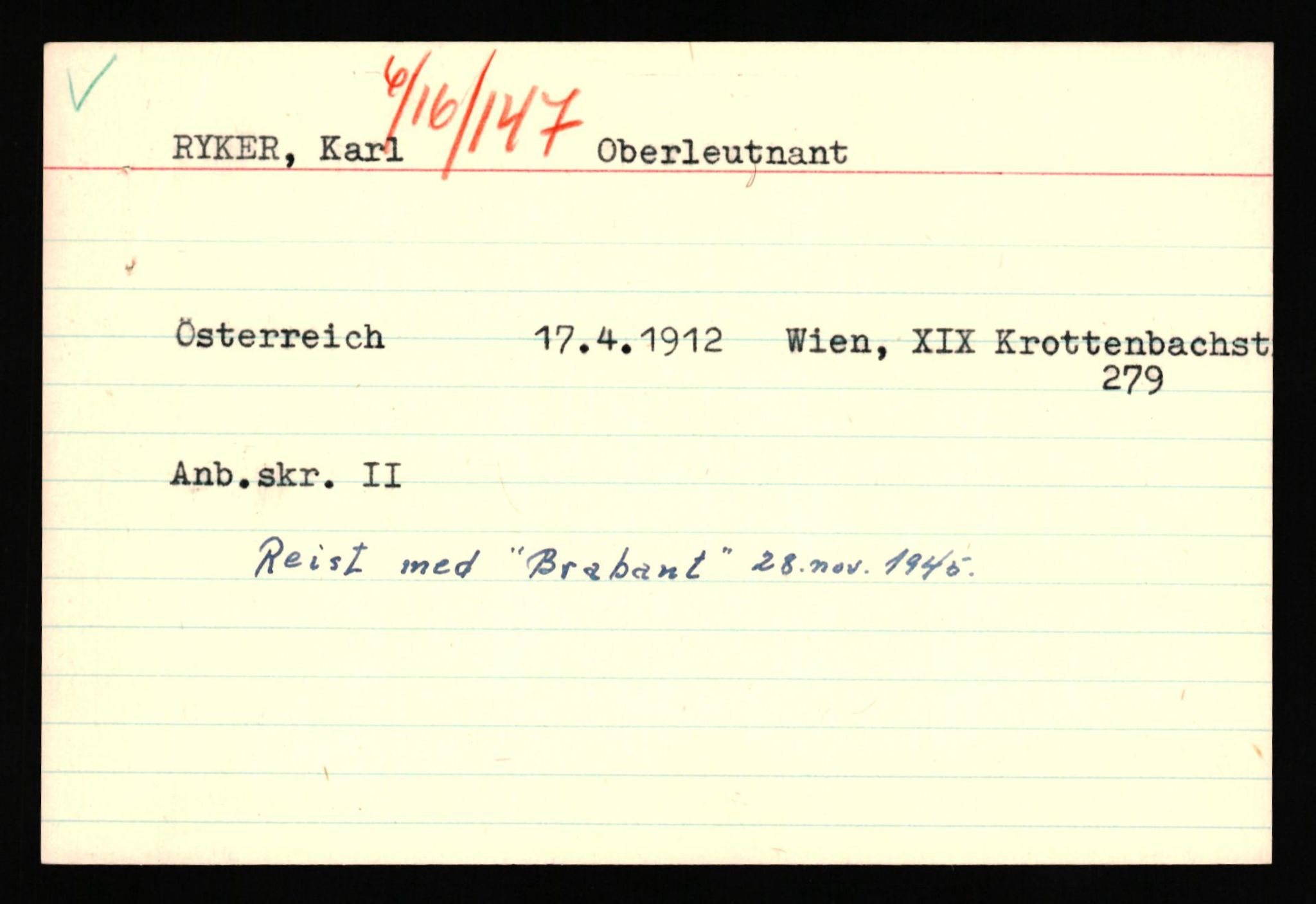 Forsvaret, Forsvarets overkommando II, AV/RA-RAFA-3915/D/Db/L0040: CI Questionaires. Tyske okkupasjonsstyrker i Norge. Østerrikere., 1945-1946, p. 134