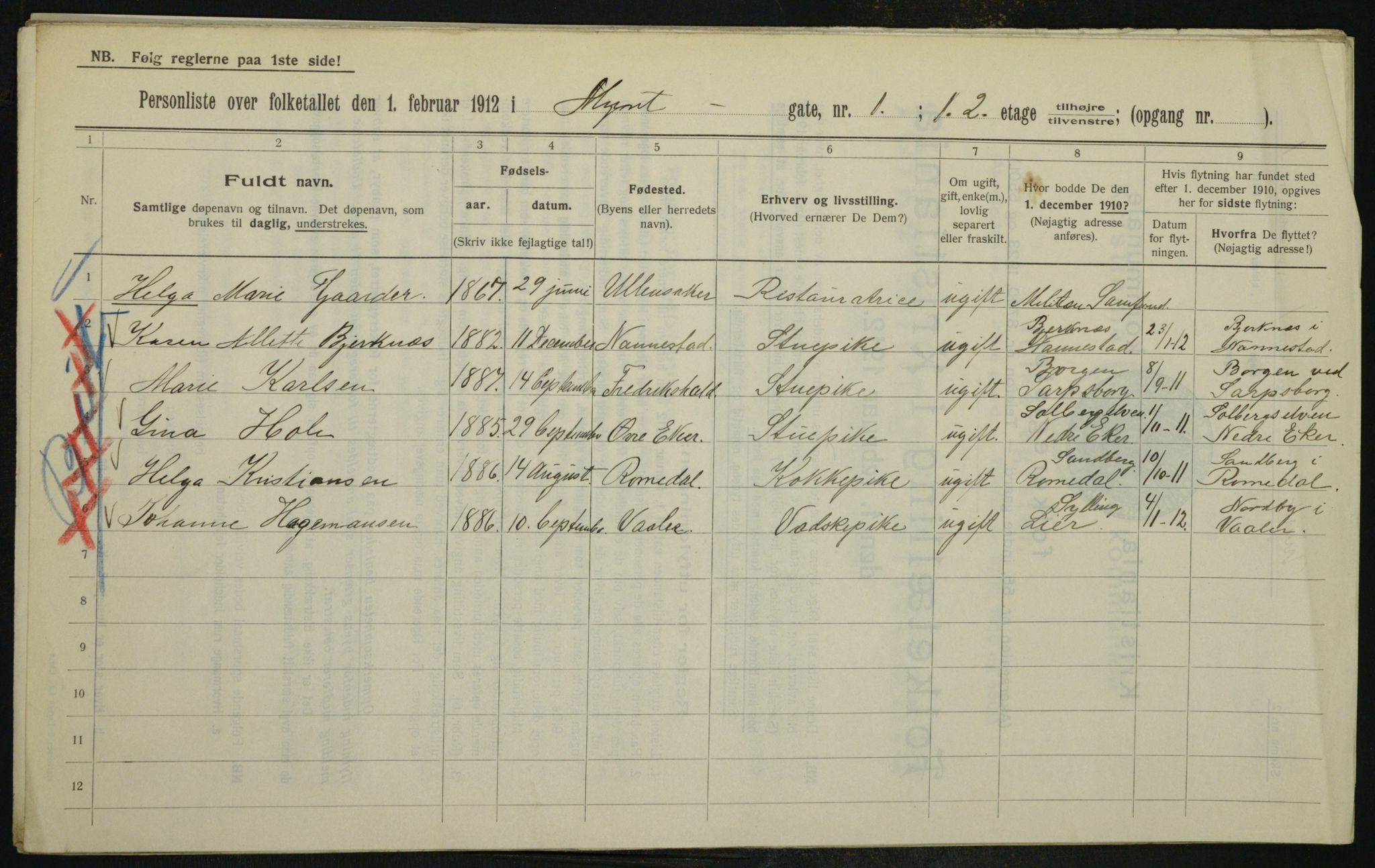 OBA, Municipal Census 1912 for Kristiania, 1912, p. 68852