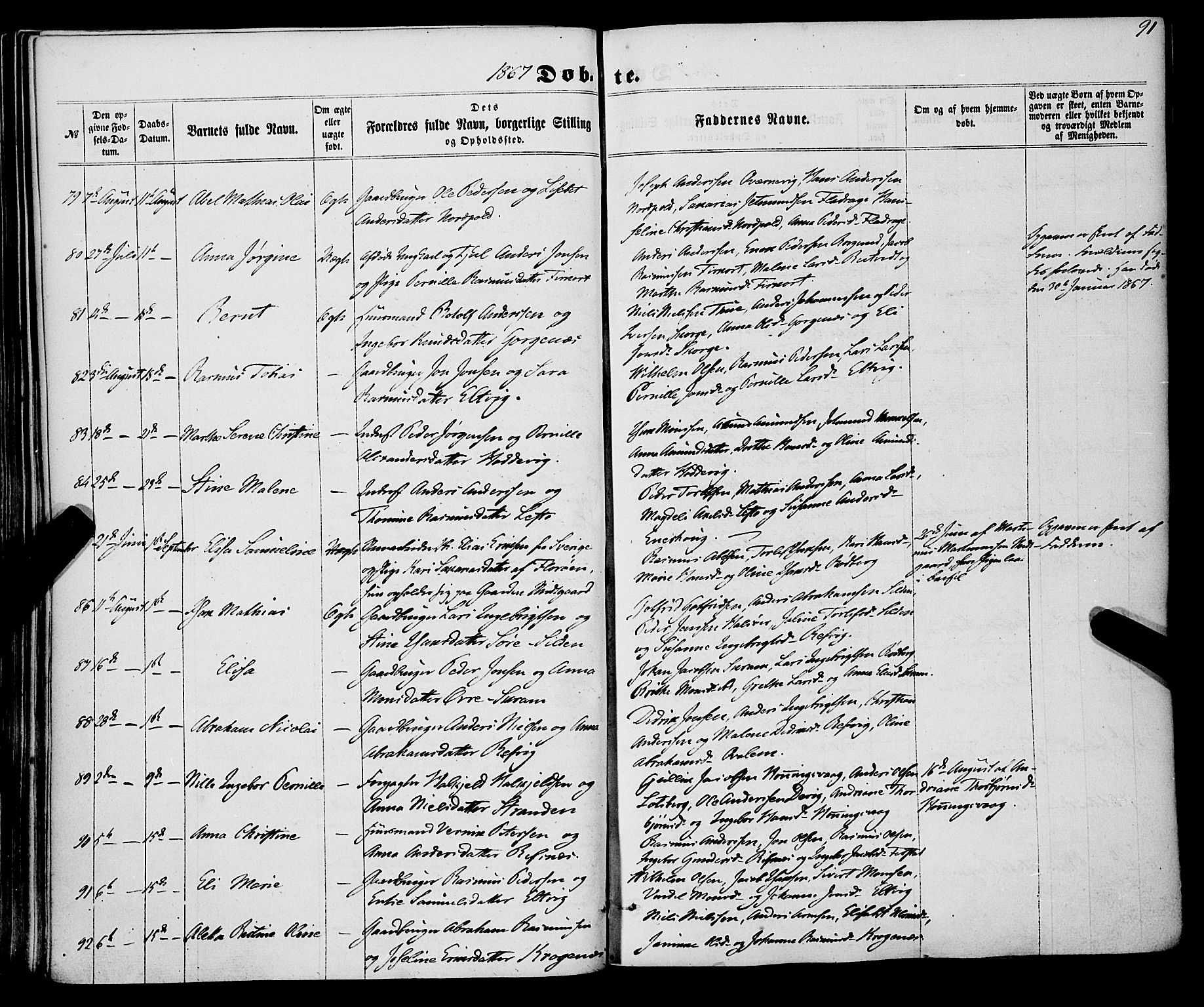 Selje sokneprestembete, SAB/A-99938/H/Ha/Haa/Haaa: Parish register (official) no. A 11, 1858-1870, p. 91