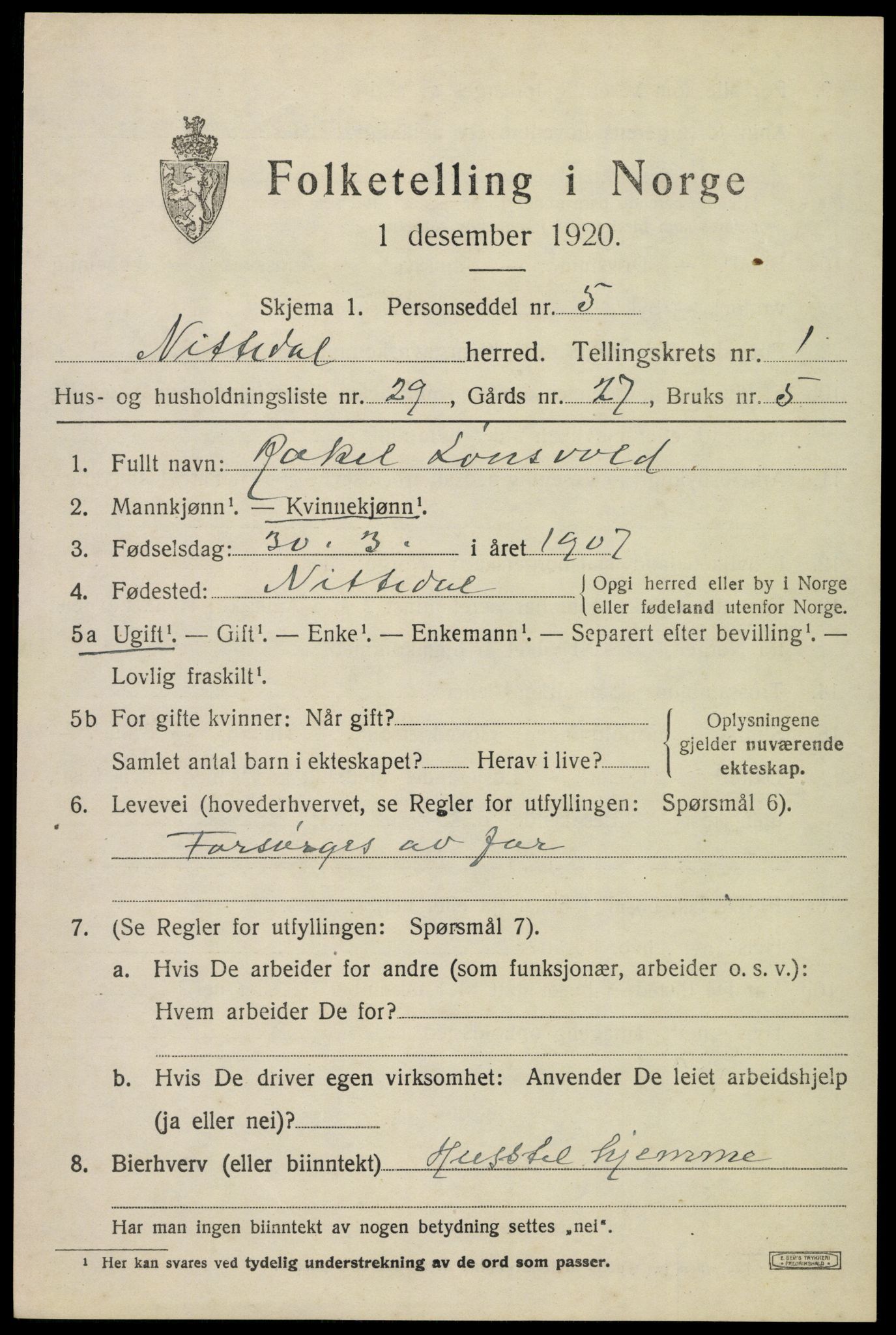 SAO, 1920 census for Nittedal, 1920, p. 1520