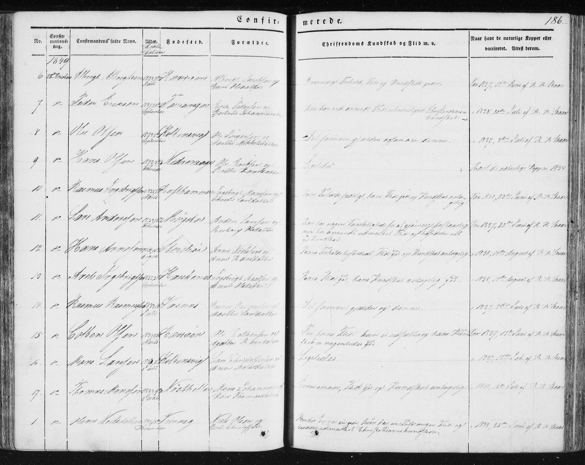 Sund sokneprestembete, AV/SAB-A-99930: Parish register (official) no. A 13, 1835-1849, p. 186