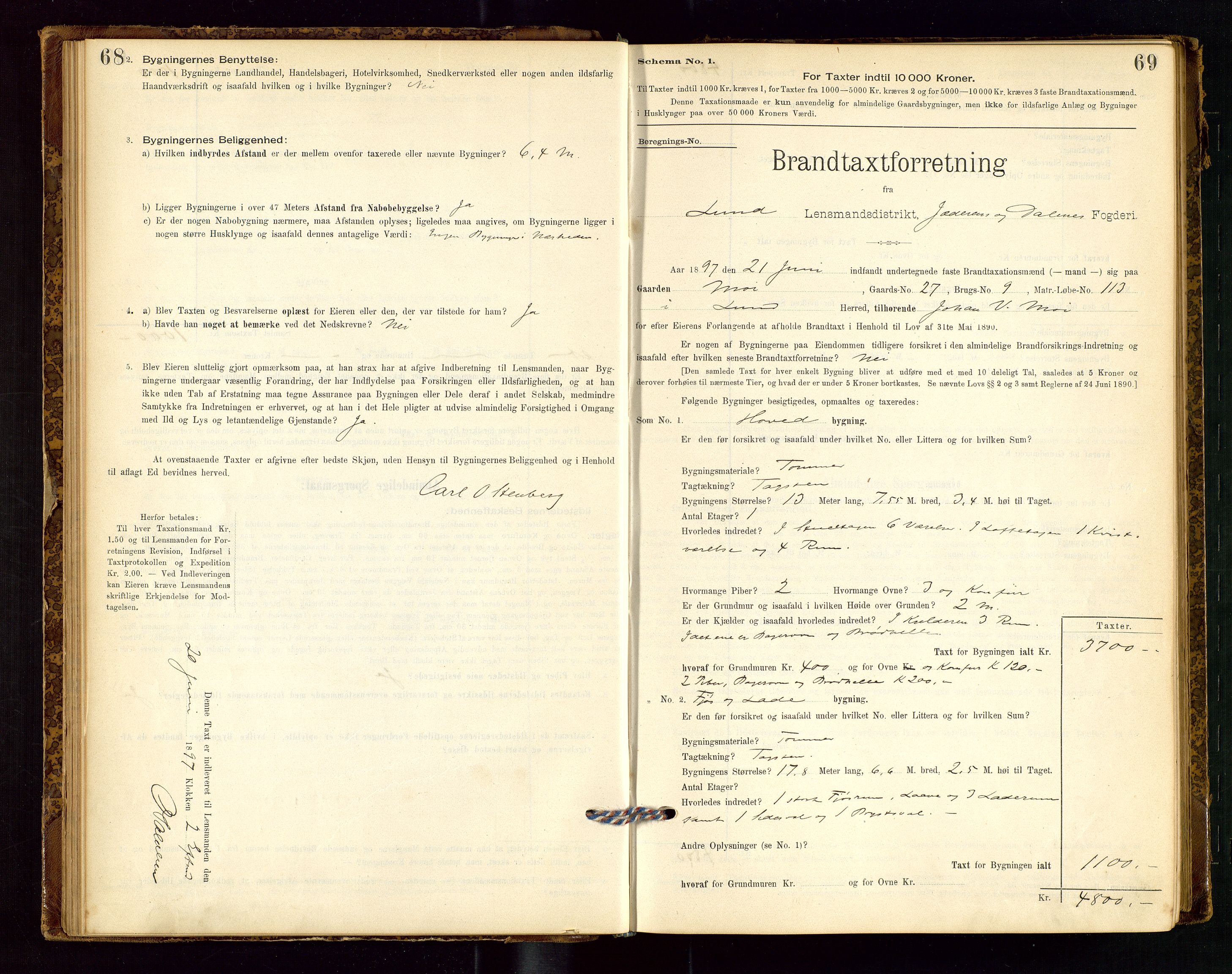 Lund lensmannskontor, SAST/A-100303/Gob/L0001: "Brandtakstprotokol", 1894-1907, p. 68-69