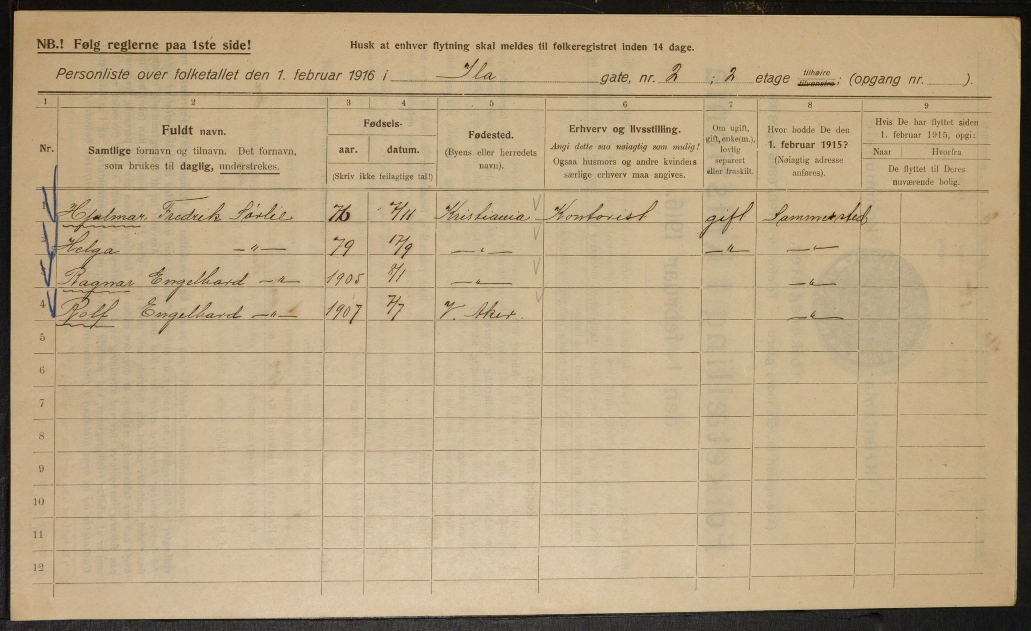 OBA, Municipal Census 1916 for Kristiania, 1916, p. 44111