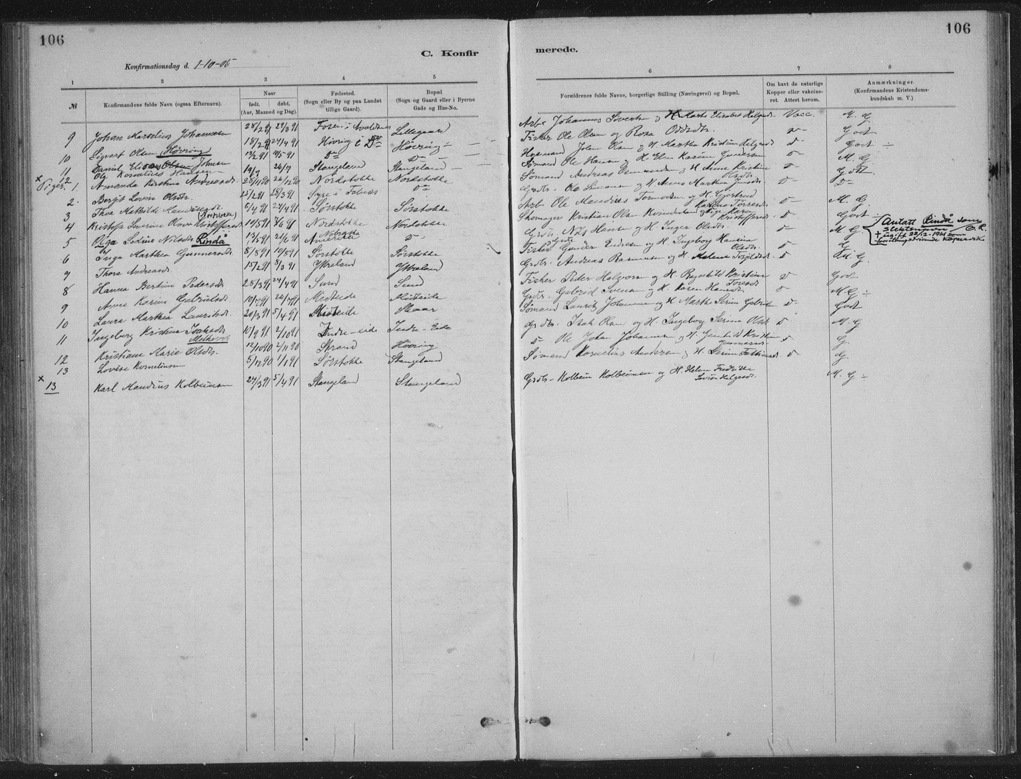 Kopervik sokneprestkontor, SAST/A-101850/H/Ha/Haa/L0002: Parish register (official) no. A 2, 1880-1912, p. 106
