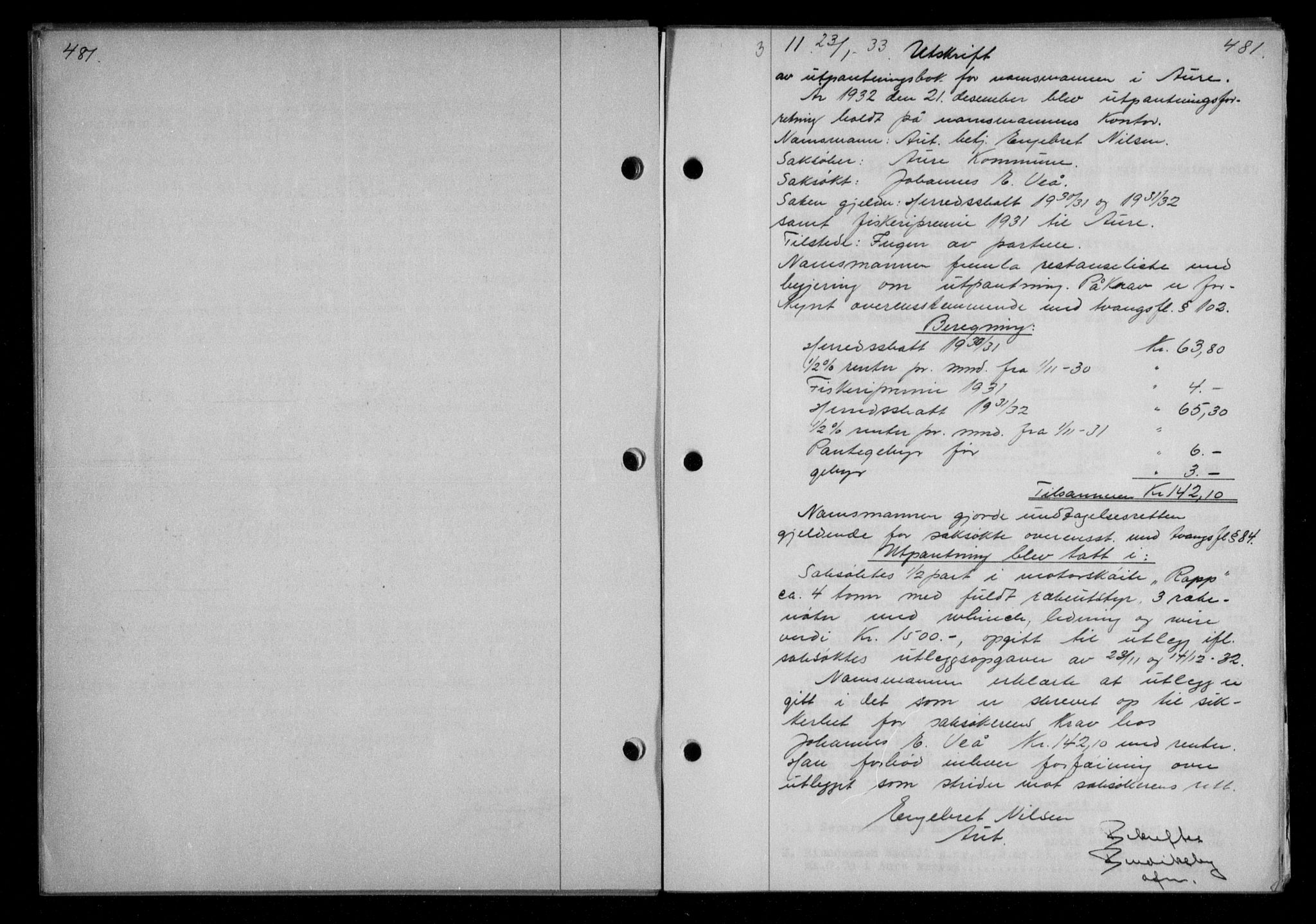 Nordmøre sorenskriveri, AV/SAT-A-4132/1/2/2Ca/L0076: Mortgage book no. 66, 1932-1933, Deed date: 23.01.1933