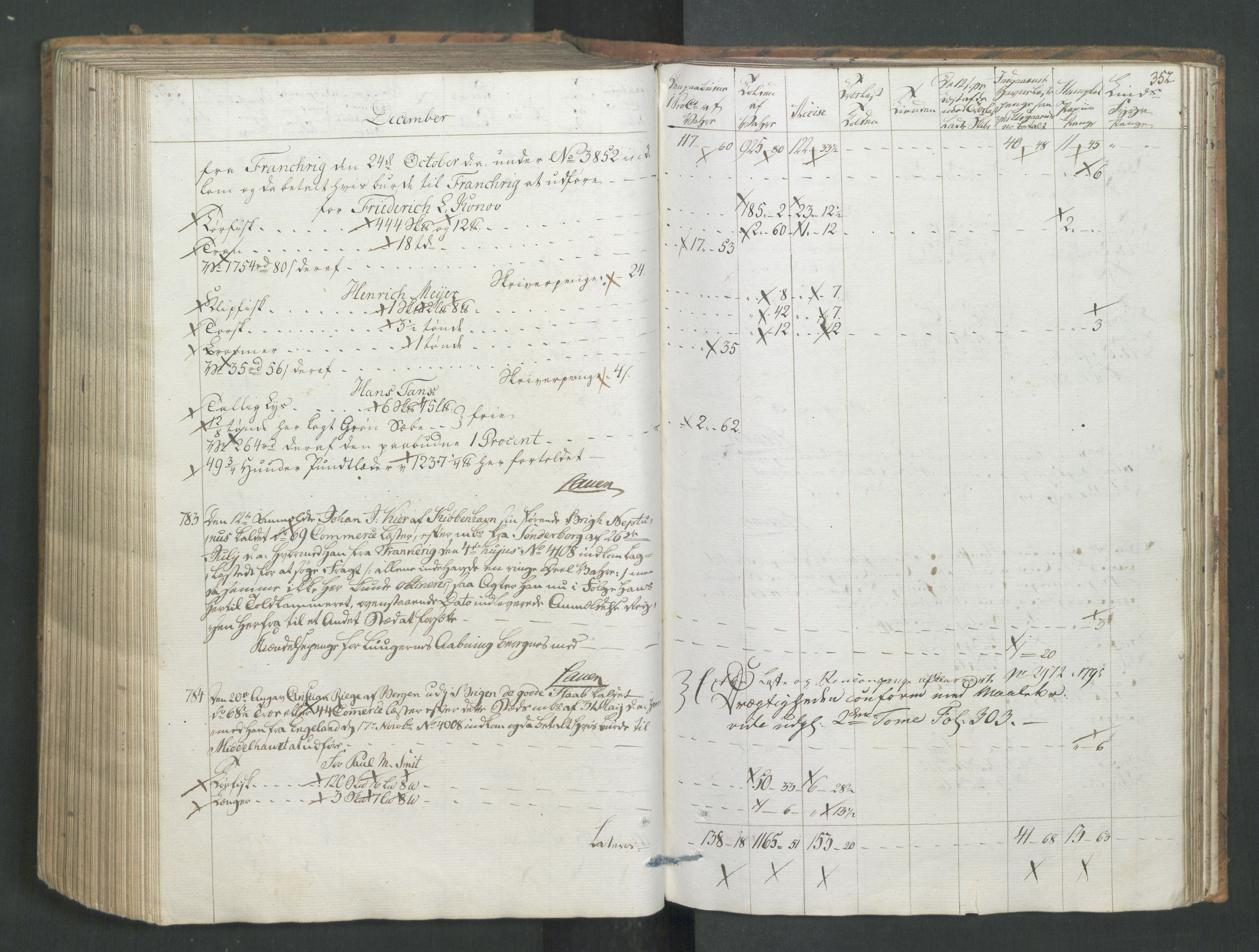 Generaltollkammeret, tollregnskaper, AV/RA-EA-5490/R26/L0277/0001: Tollregnskaper Bergen A / Utgående tollbok I, 1794, p. 351b-352a