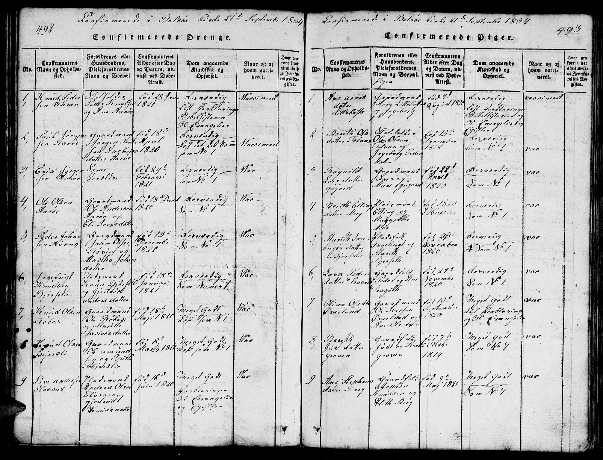 Ministerialprotokoller, klokkerbøker og fødselsregistre - Møre og Romsdal, SAT/A-1454/555/L0665: Parish register (copy) no. 555C01, 1818-1868, p. 492-493