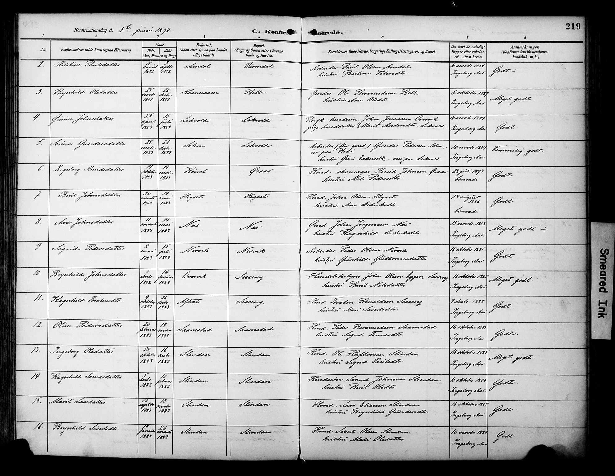 Ministerialprotokoller, klokkerbøker og fødselsregistre - Sør-Trøndelag, AV/SAT-A-1456/695/L1149: Parish register (official) no. 695A09, 1891-1902, p. 219