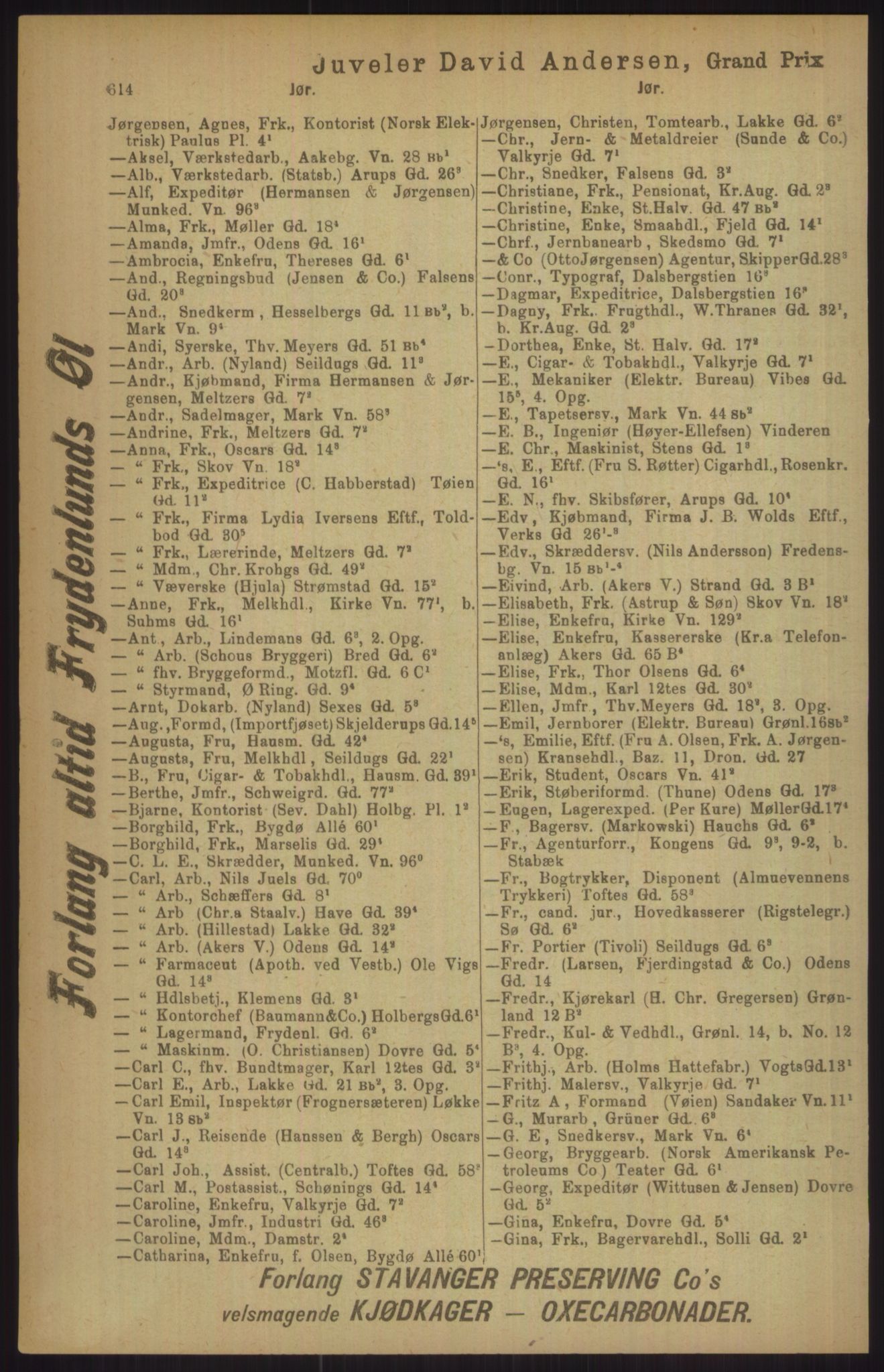 Kristiania/Oslo adressebok, PUBL/-, 1911, p. 614