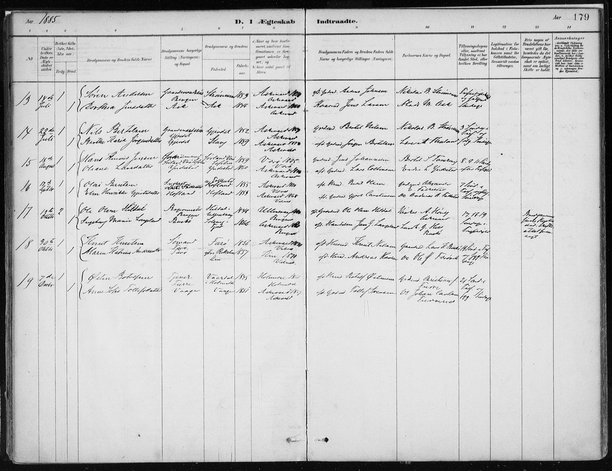 Askvoll sokneprestembete, AV/SAB-A-79501/H/Haa/Haab/L0002: Parish register (official) no. B 2, 1879-1909, p. 179