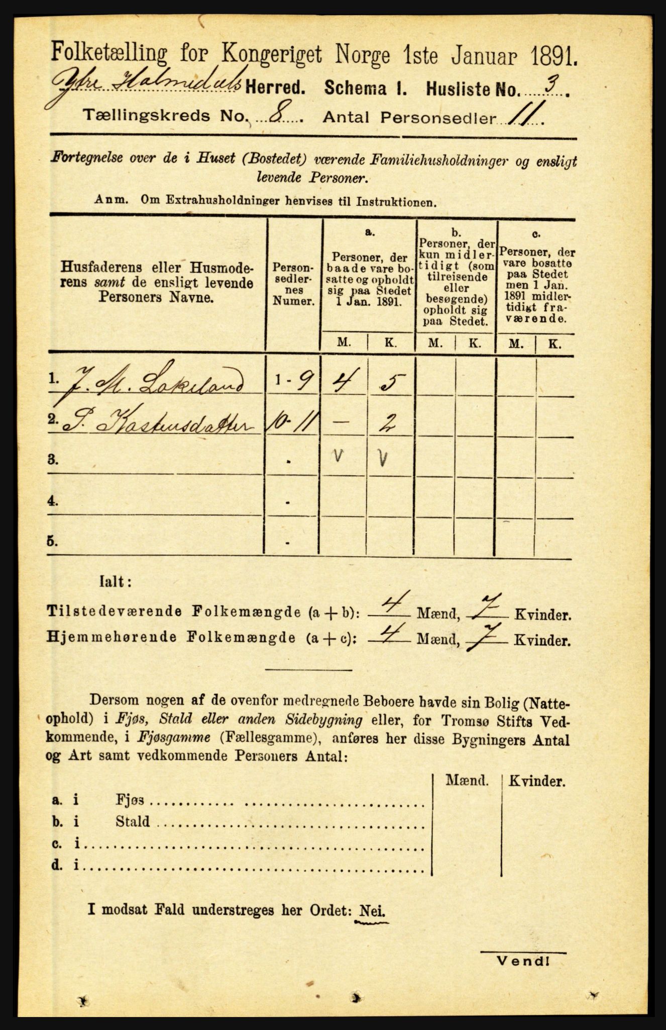 RA, 1891 census for 1429 Ytre Holmedal, 1891, p. 1722