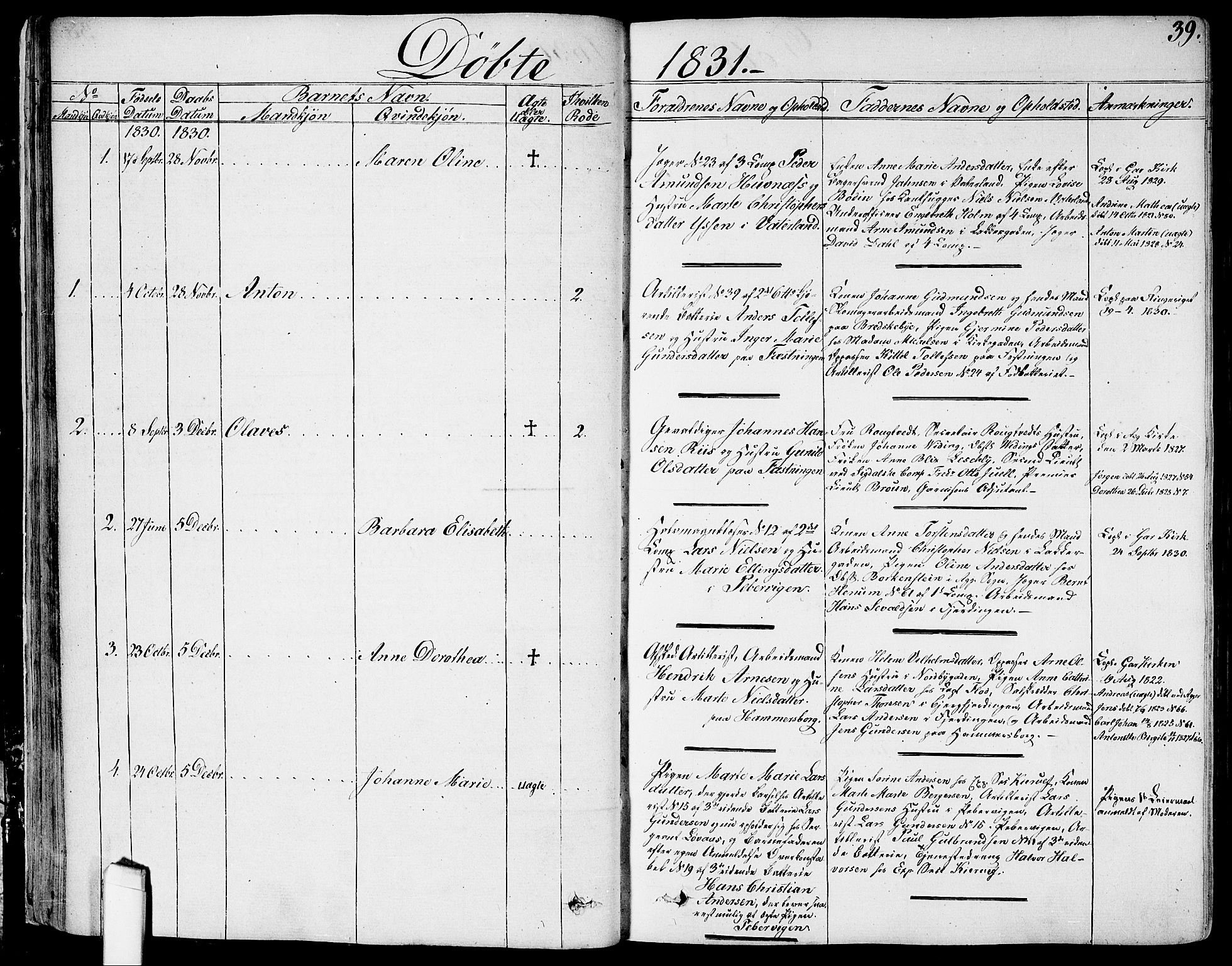 Garnisonsmenigheten Kirkebøker, SAO/A-10846/G/Ga/L0004: Parish register (copy) no. 4, 1828-1840, p. 39