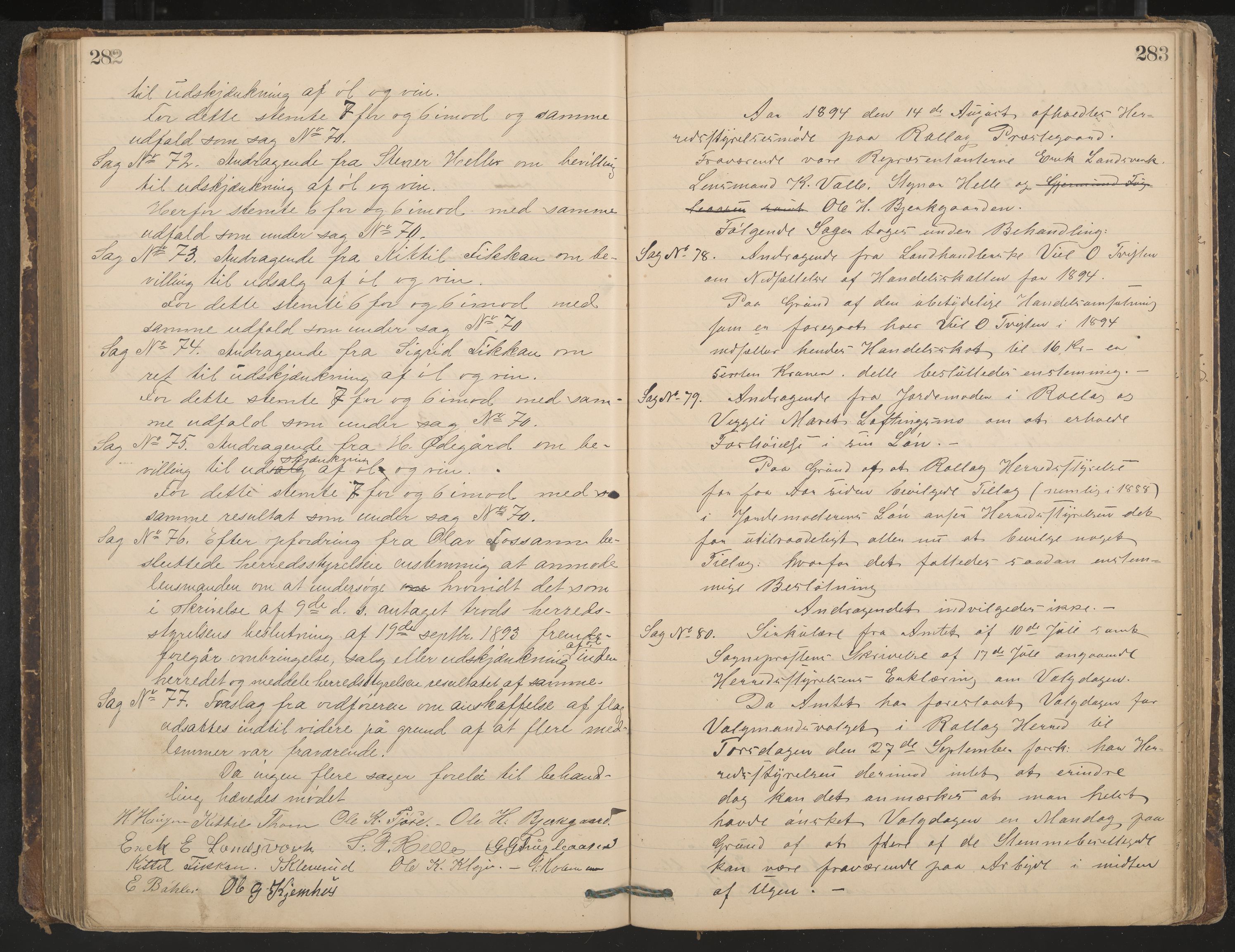 Rollag formannskap og sentraladministrasjon, IKAK/0632021-2/A/Aa/L0003: Møtebok, 1884-1897, p. 282-283