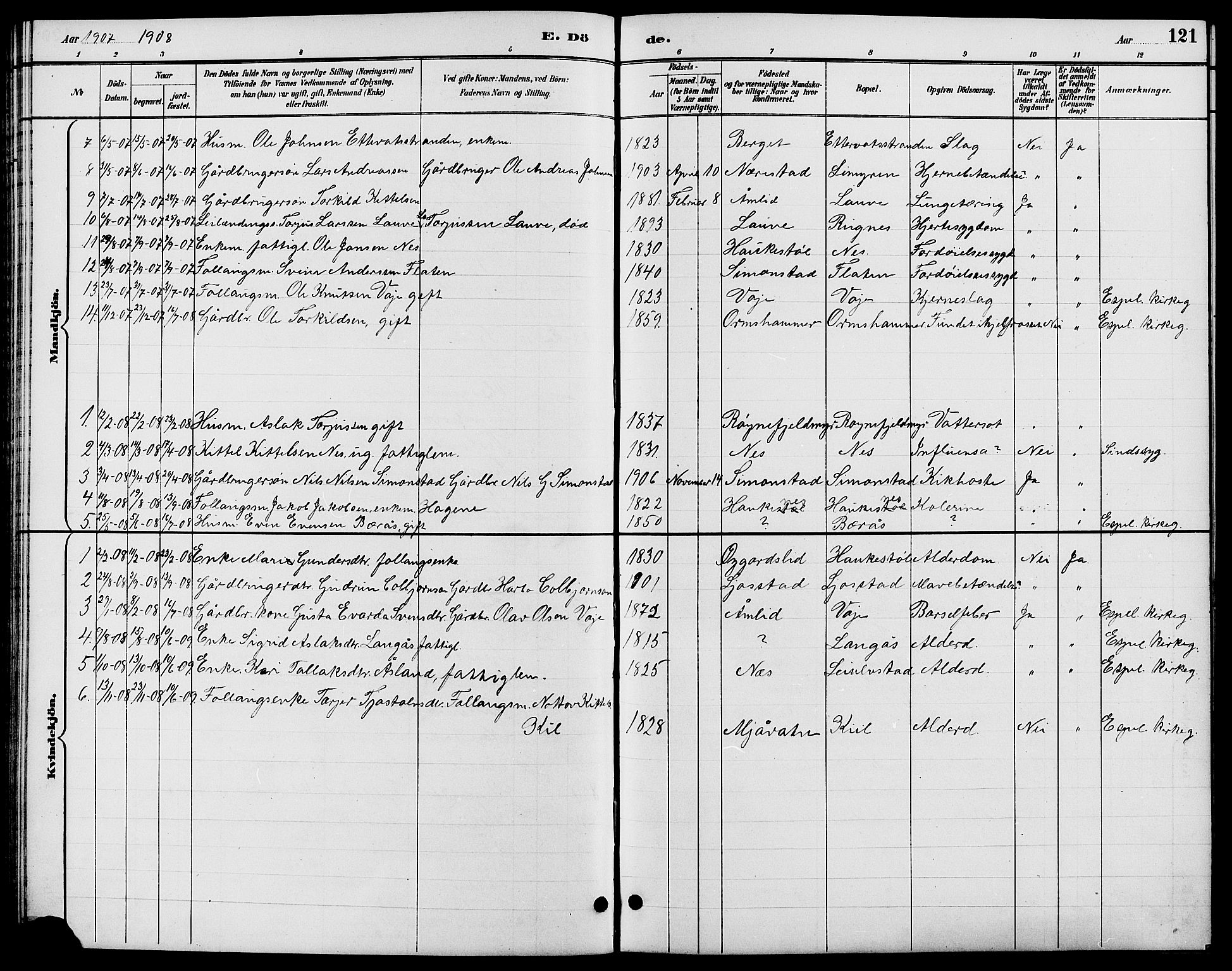 Gjerstad sokneprestkontor, SAK/1111-0014/F/Fb/Fbb/L0004: Parish register (copy) no. B 4, 1890-1910, p. 121
