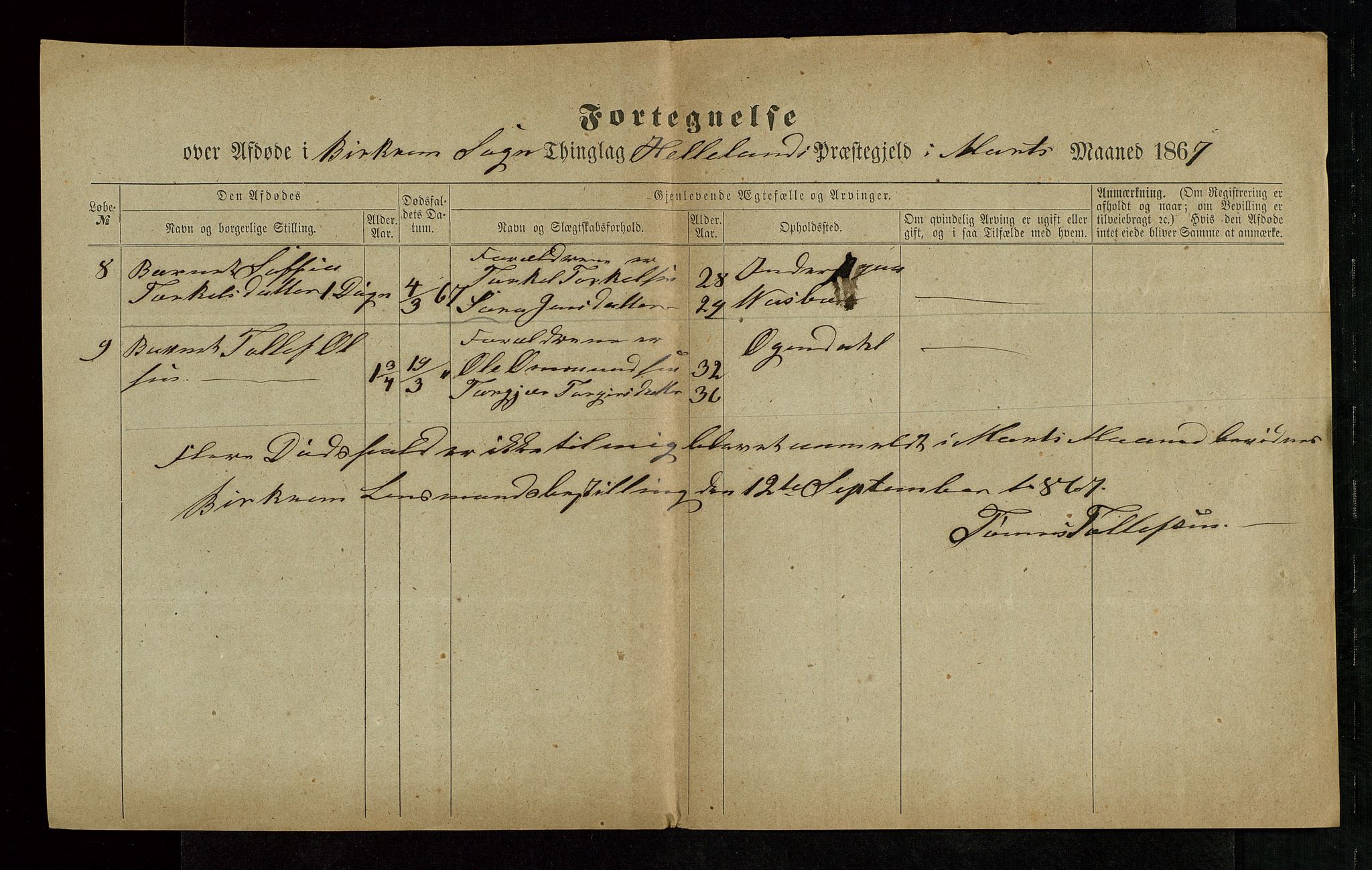 Jæren og Dalane sorenskriveri, AV/SAST-A-100306/5/52AB/L0004: DØDSFALL-LISTER DALANE, 1865-1868, p. 31