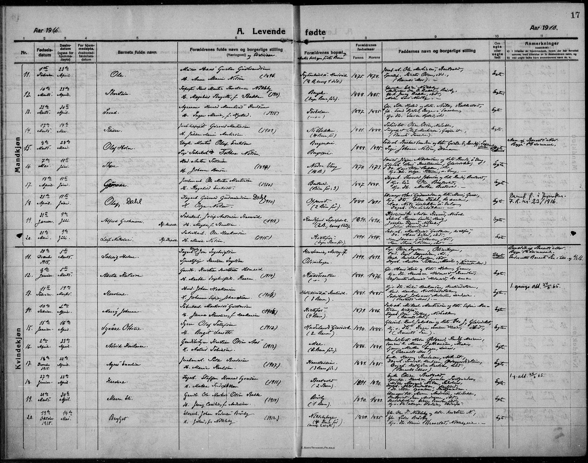 Jevnaker prestekontor, SAH/PREST-116/H/Ha/Haa/L0012: Parish register (official) no. 12, 1914-1924, p. 17