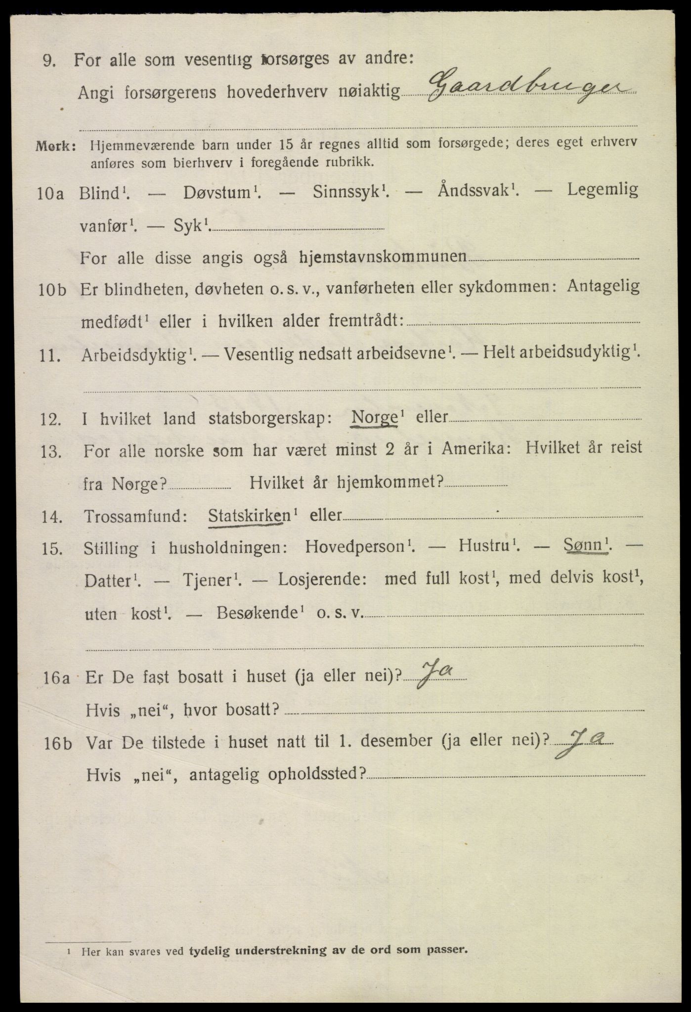 SAK, 1920 census for Birkenes, 1920, p. 4116