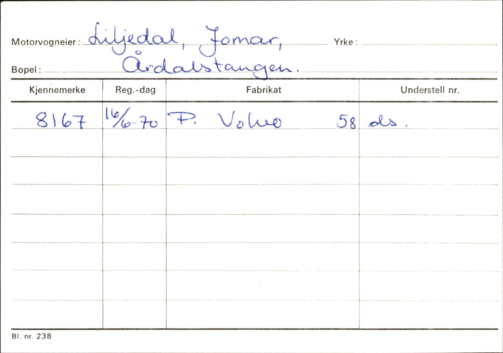 Statens vegvesen, Sogn og Fjordane vegkontor, AV/SAB-A-5301/4/F/L0145: Registerkort Vågsøy S-Å. Årdal I-P, 1945-1975, p. 1429