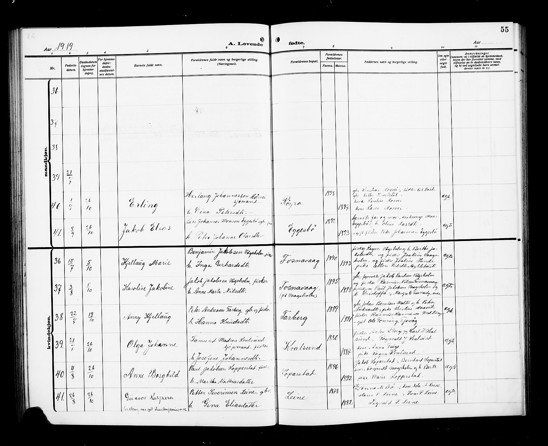 Ministerialprotokoller, klokkerbøker og fødselsregistre - Møre og Romsdal, AV/SAT-A-1454/507/L0083: Parish register (copy) no. 507C06, 1912-1919, p. 55