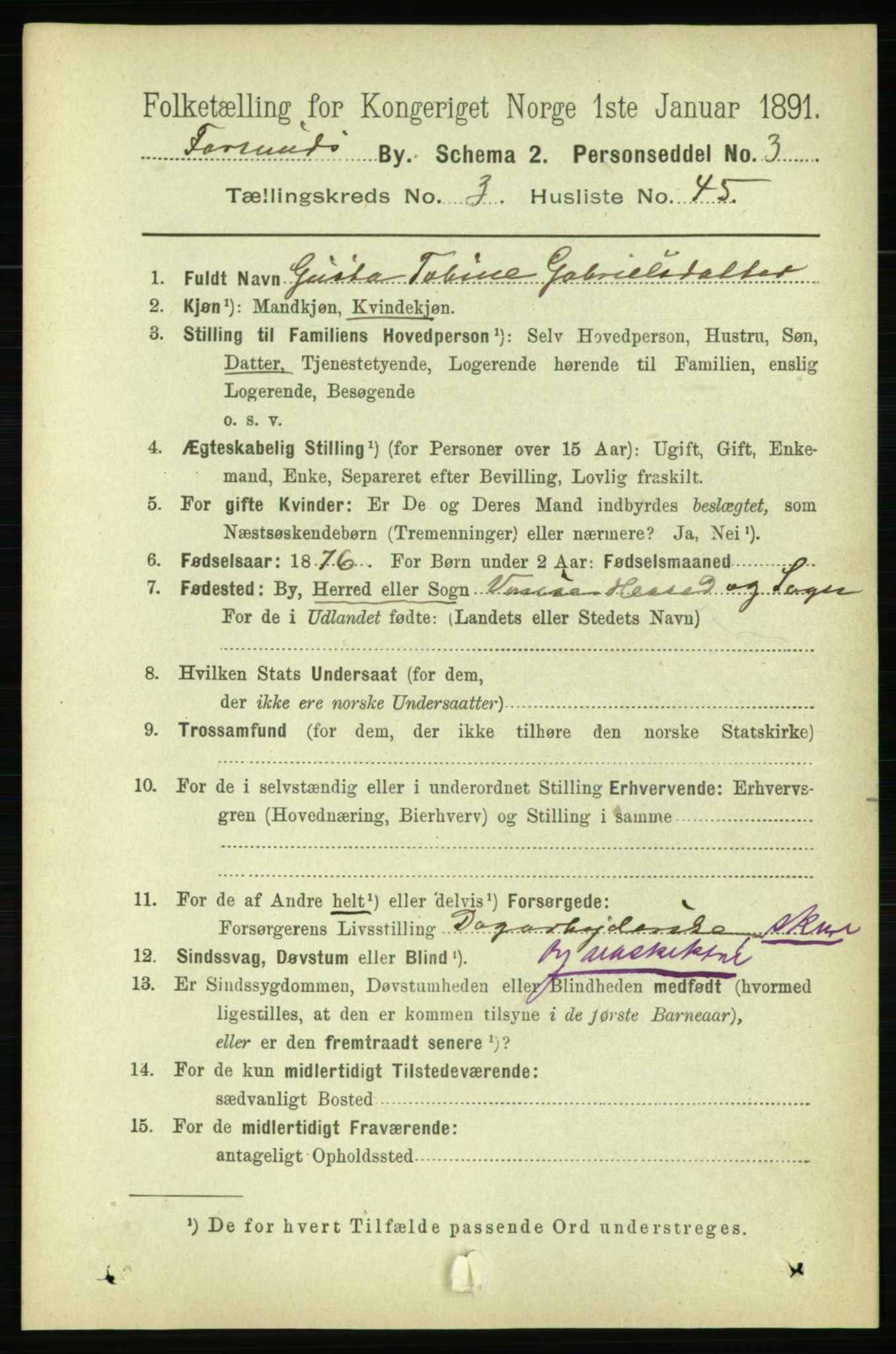 RA, 1891 census for 1003 Farsund, 1891, p. 1643