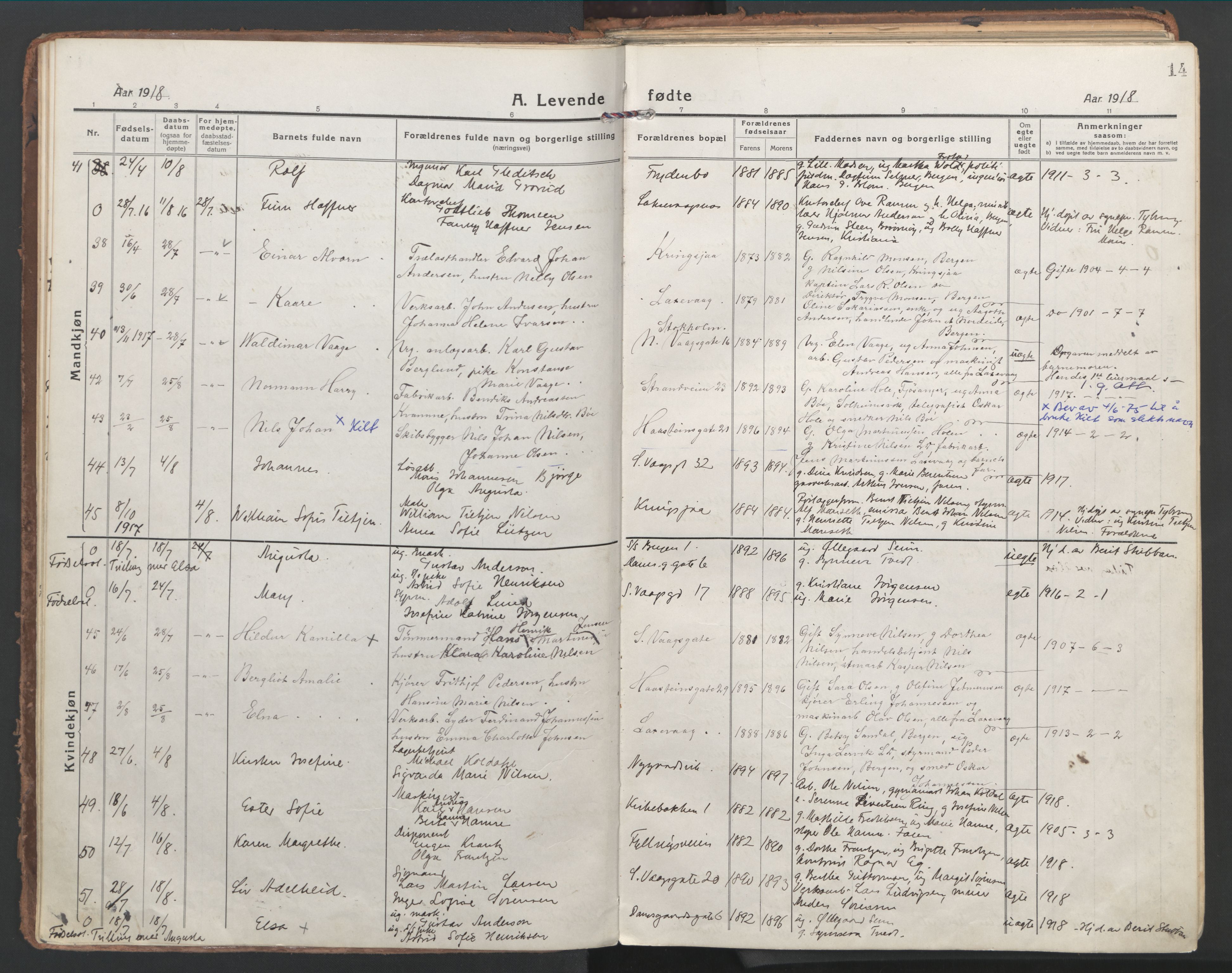 Laksevåg Sokneprestembete, AV/SAB-A-76501/H/Ha/Haa/Haaa/L0002: Parish register (official) no. A 2, 1917-1927, p. 14
