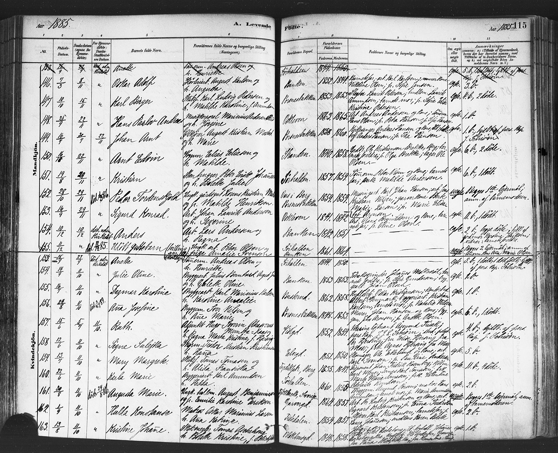 Halden prestekontor Kirkebøker, SAO/A-10909/F/Fa/L0011: Parish register (official) no. I 11, 1878-1889, p. 115