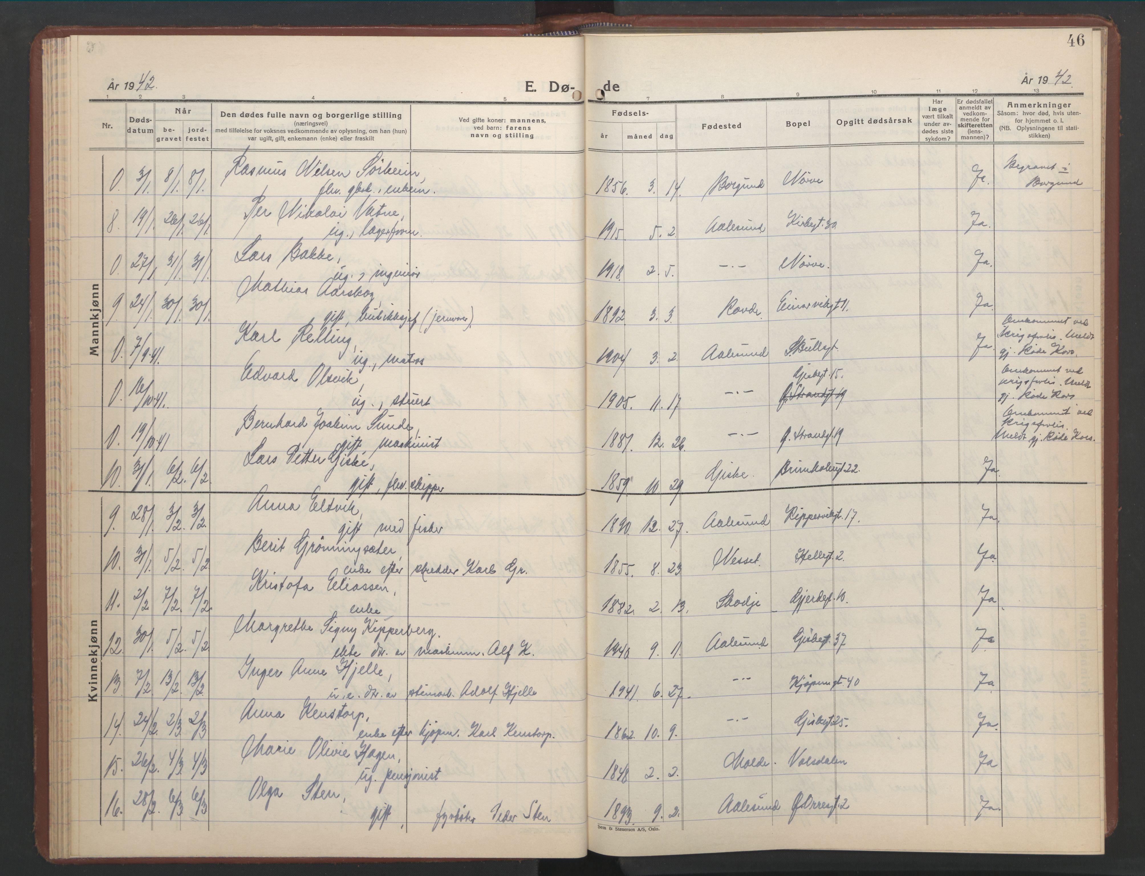 Ministerialprotokoller, klokkerbøker og fødselsregistre - Møre og Romsdal, AV/SAT-A-1454/529/L0478: Parish register (copy) no. 529C15, 1938-1951, p. 46