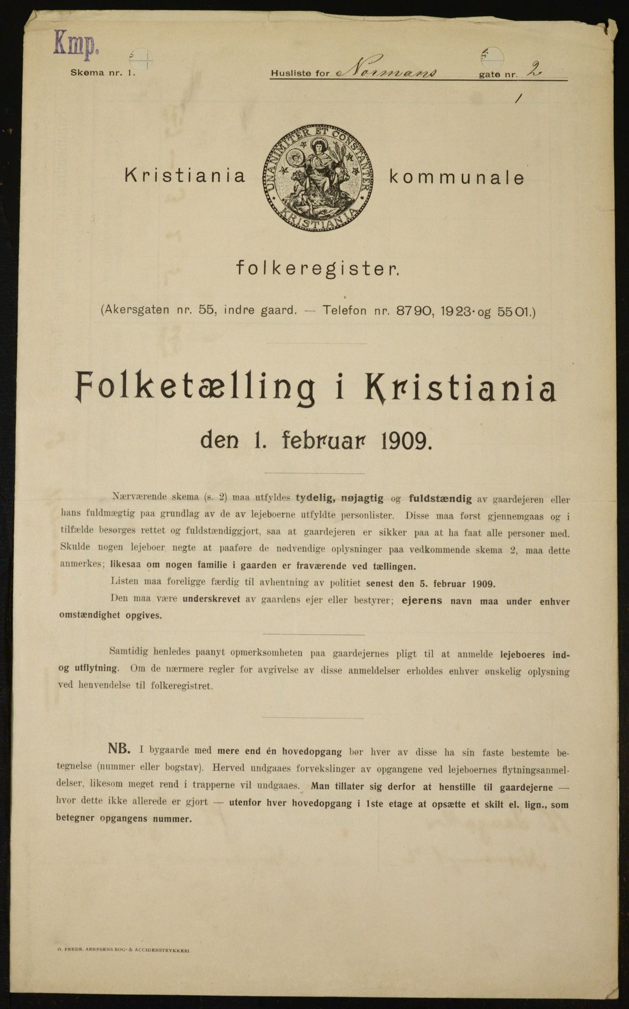 OBA, Municipal Census 1909 for Kristiania, 1909, p. 66164