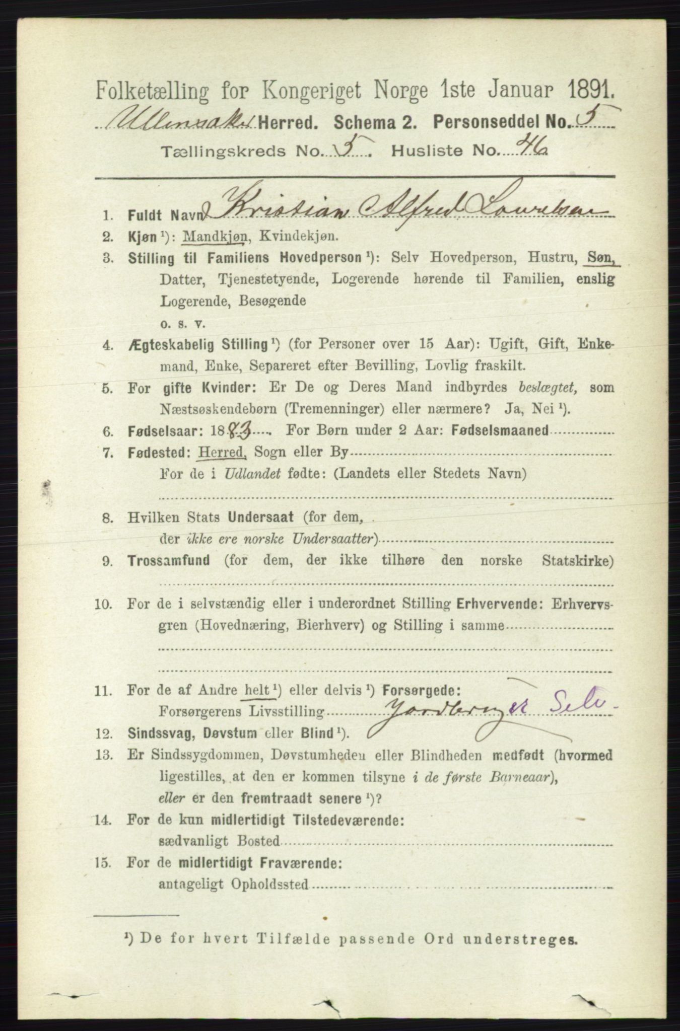 RA, 1891 census for 0235 Ullensaker, 1891, p. 2344