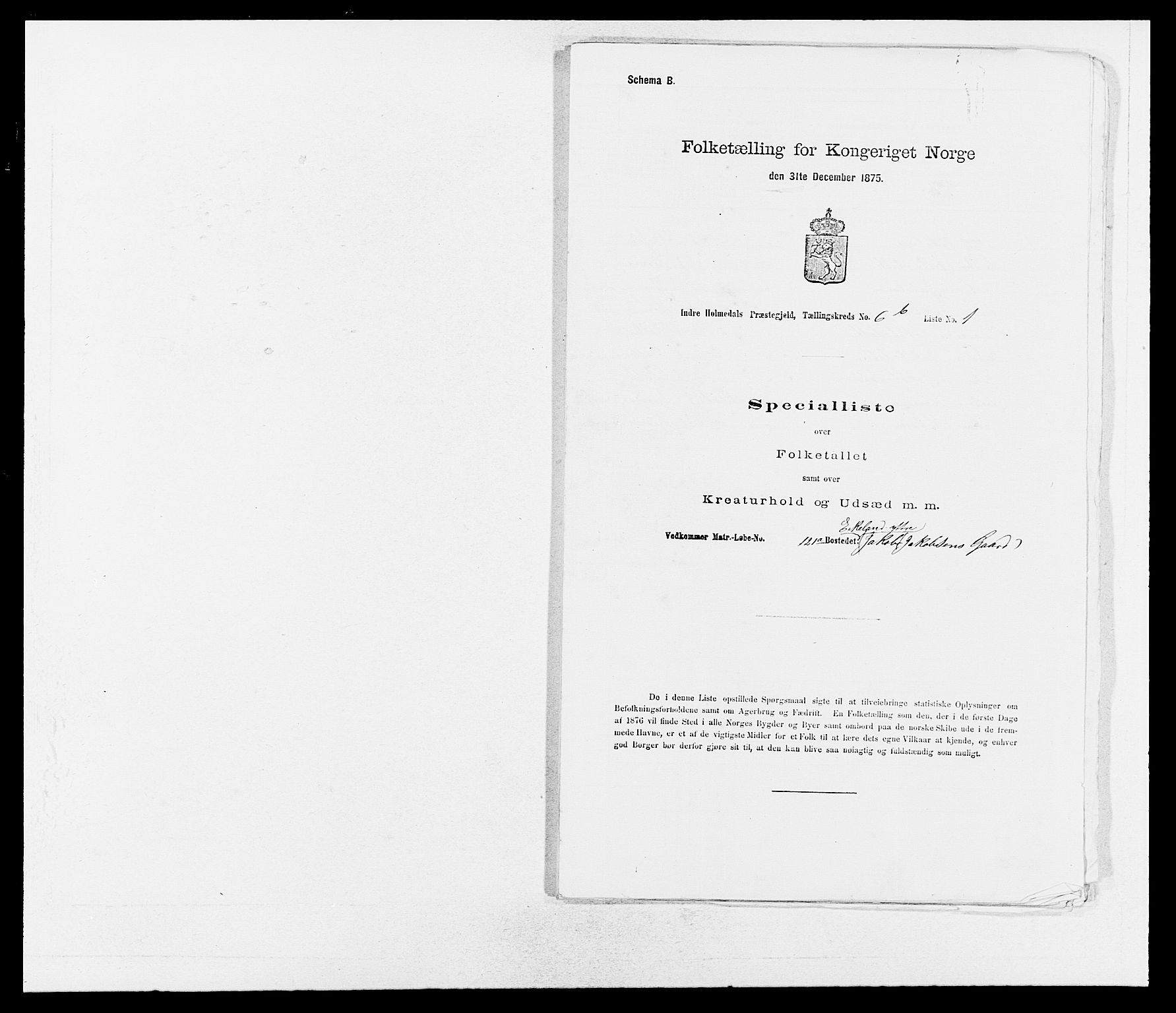 SAB, 1875 census for 1430P Indre Holmedal, 1875, p. 739