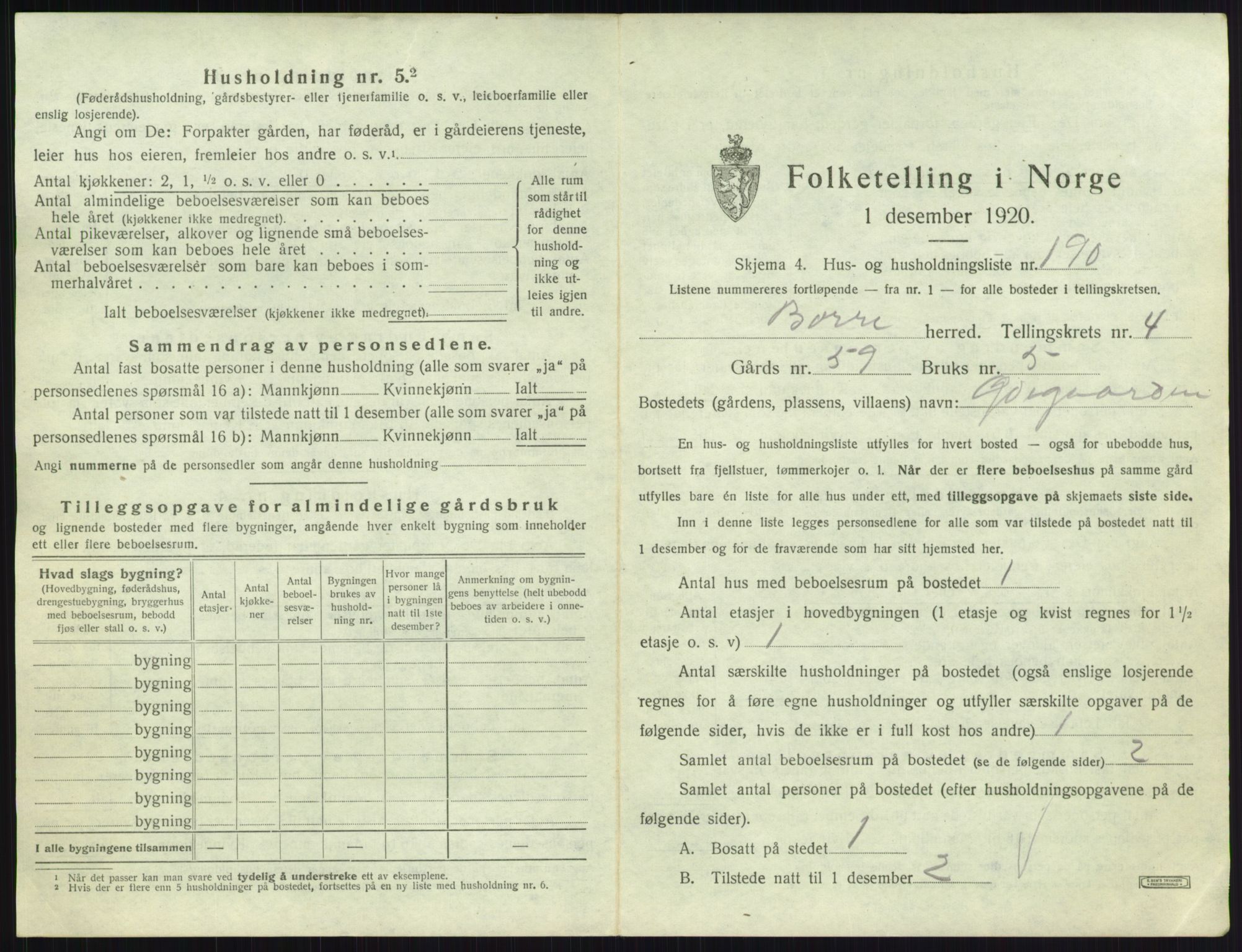 SAKO, 1920 census for Borre, 1920, p. 1370