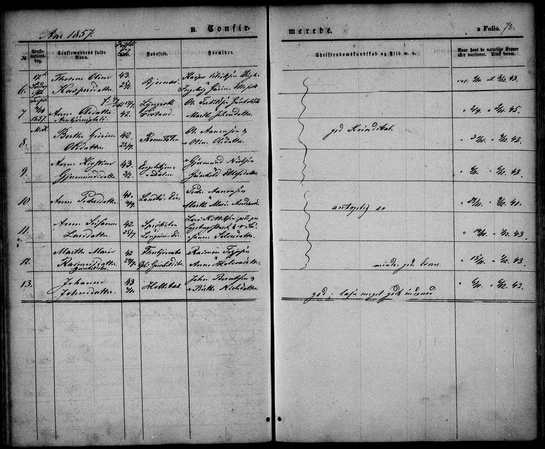 Austre Moland sokneprestkontor, AV/SAK-1111-0001/F/Fa/Faa/L0007: Parish register (official) no. A 7, 1847-1857, p. 72