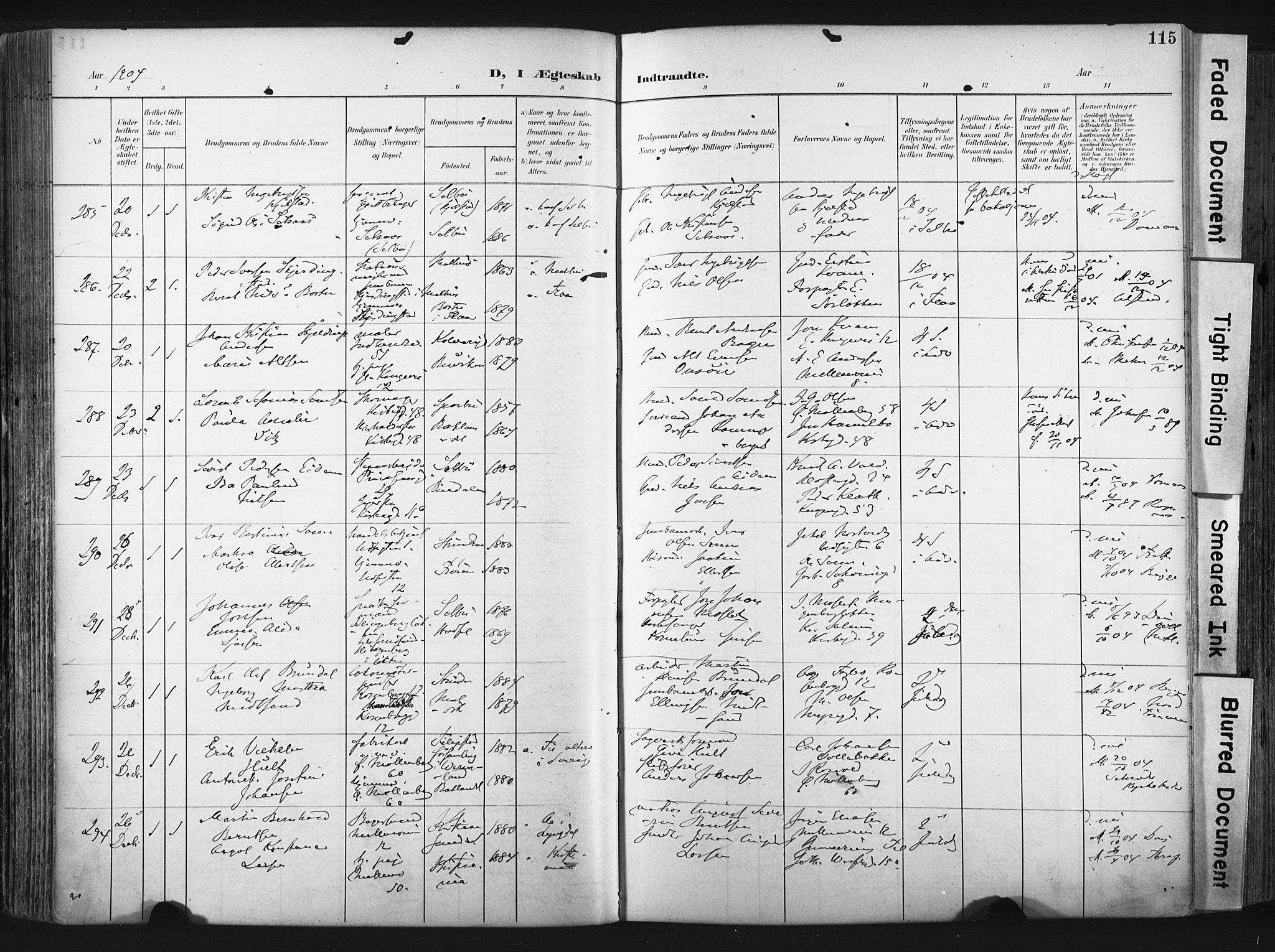 Ministerialprotokoller, klokkerbøker og fødselsregistre - Sør-Trøndelag, AV/SAT-A-1456/604/L0201: Parish register (official) no. 604A21, 1901-1911, p. 115