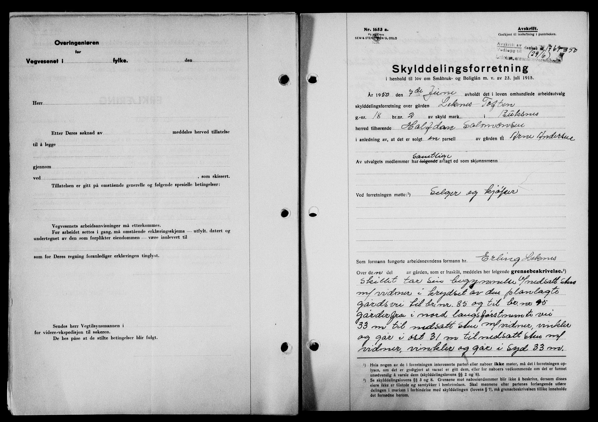 Lofoten sorenskriveri, SAT/A-0017/1/2/2C/L0023a: Mortgage book no. 23a, 1950-1950, Diary no: : 1769/1950