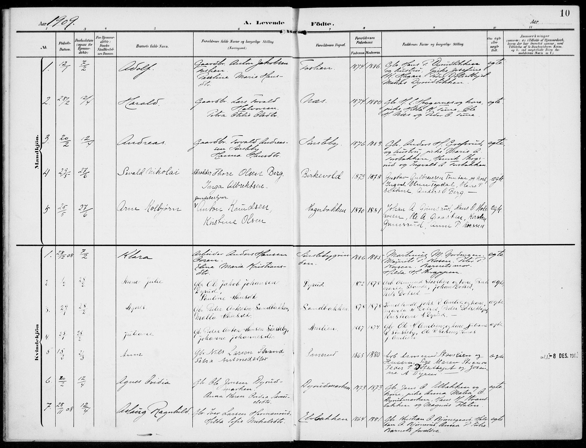 Kolbu prestekontor, SAH/PREST-110/H/Ha/Haa/L0001: Parish register (official) no. 1, 1907-1923, p. 10