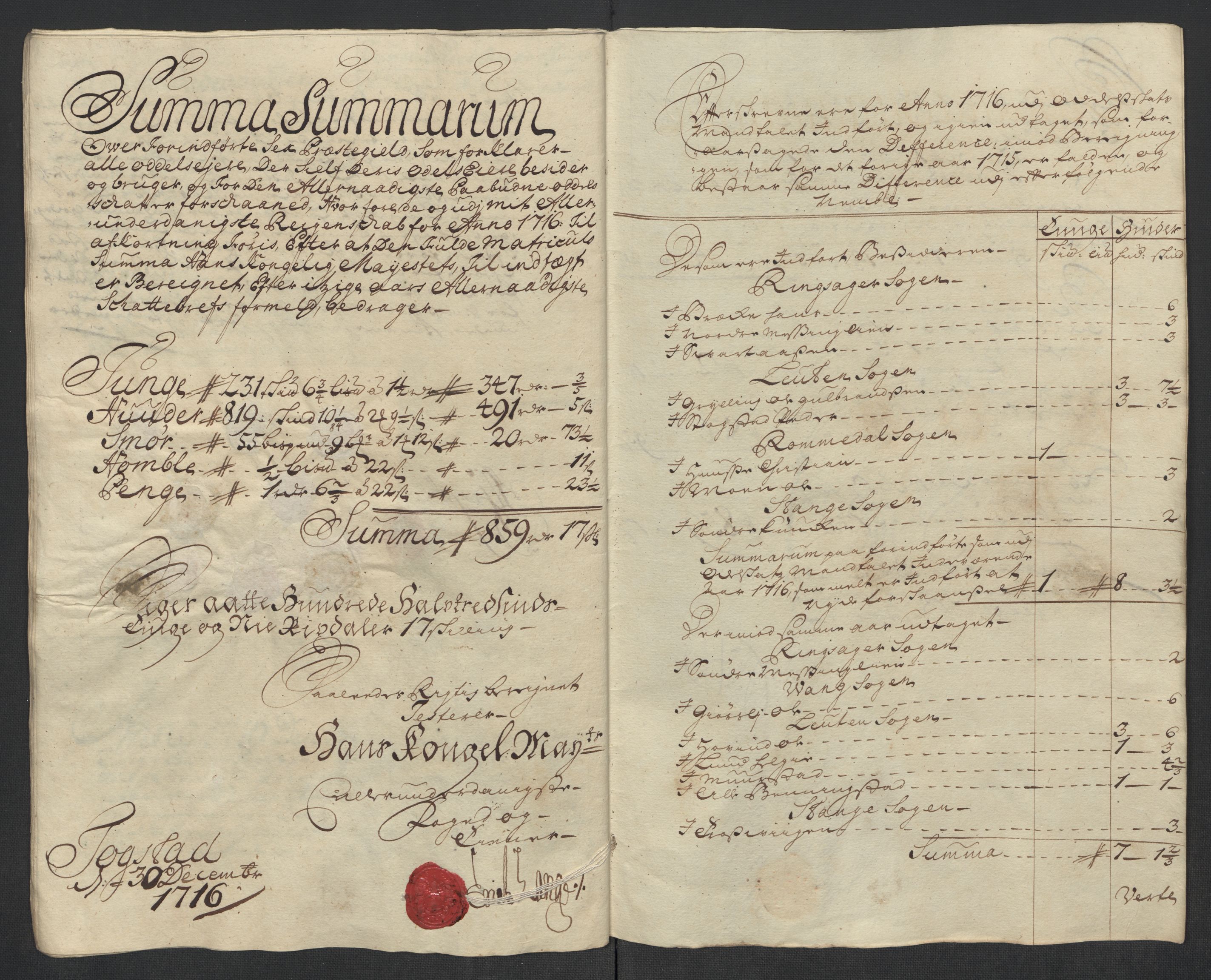 Rentekammeret inntil 1814, Reviderte regnskaper, Fogderegnskap, AV/RA-EA-4092/R16/L1055: Fogderegnskap Hedmark, 1716, p. 363